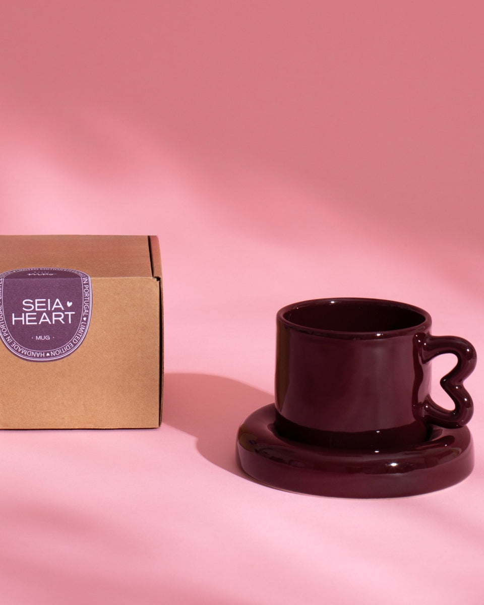 SEIA - MUG & SAUCER HEART BURGUNDY