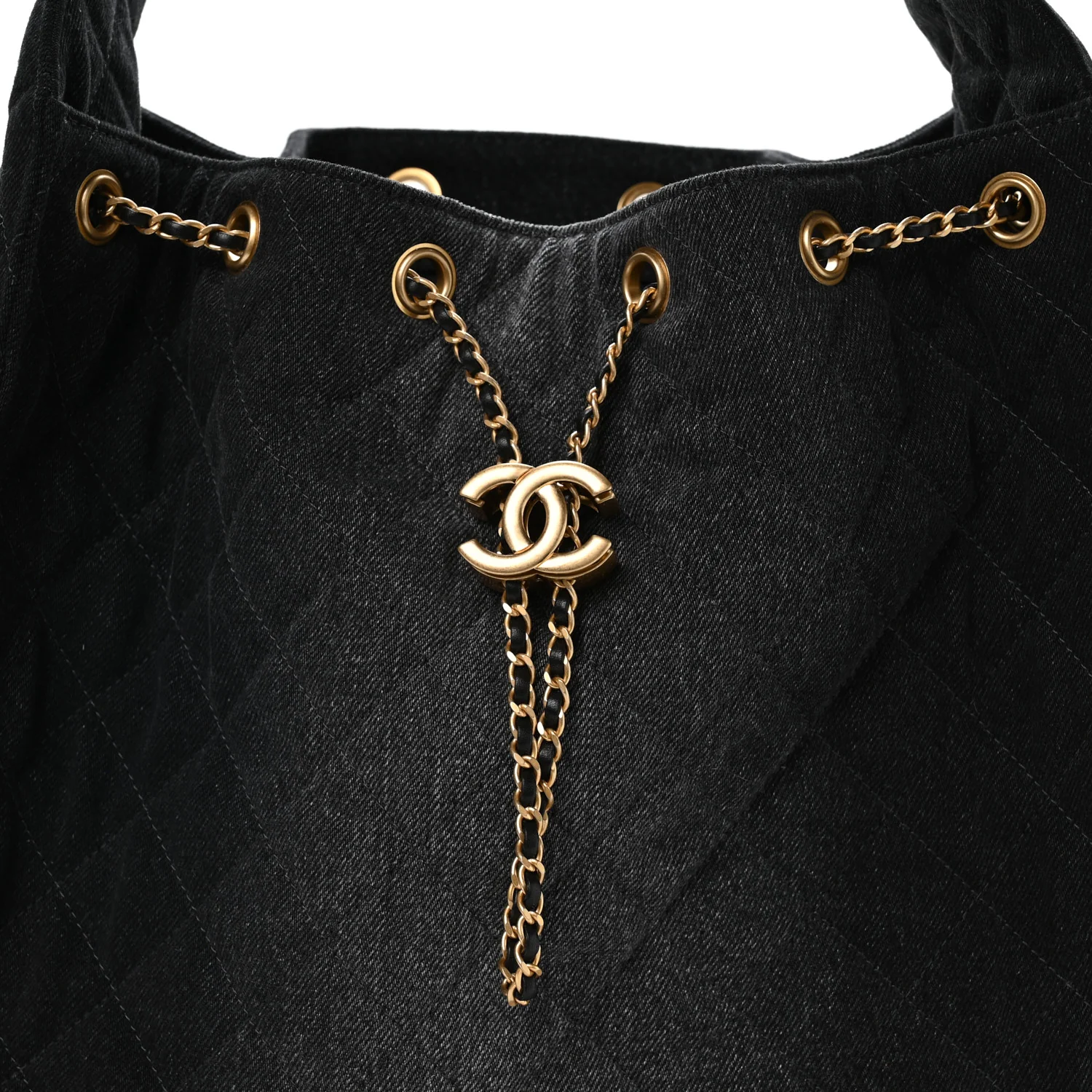 Washed Denim Quilted Medium Chanel 25 Handbag Black