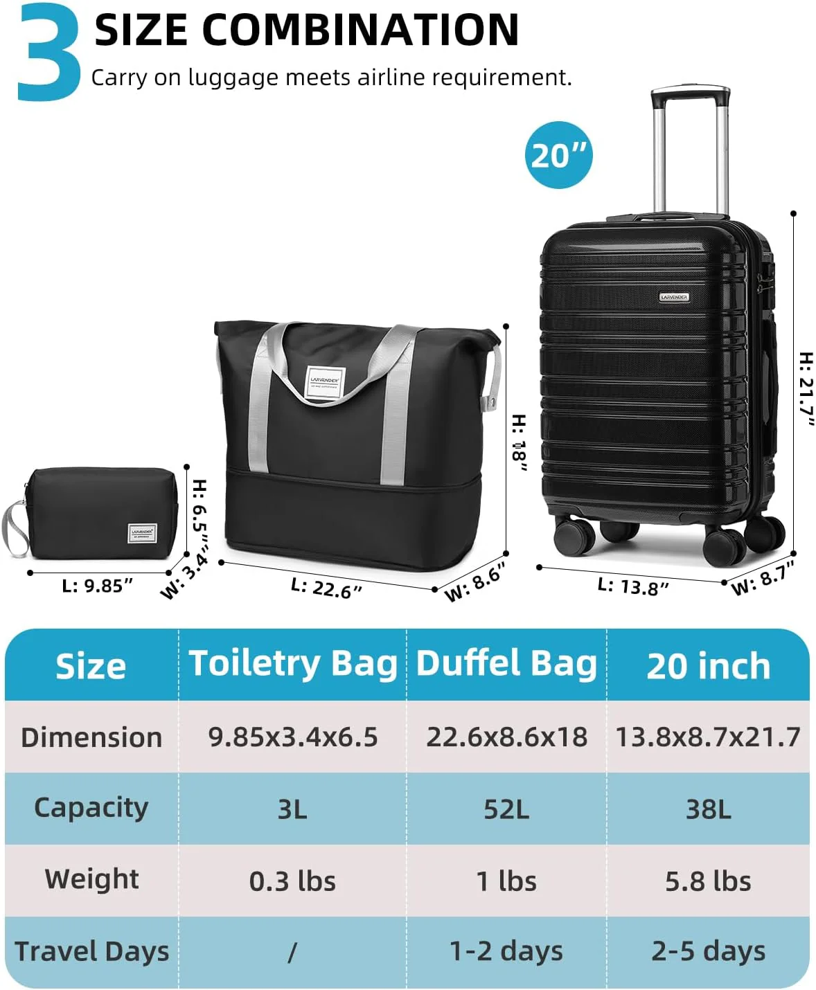 Ensemble de 6 valises, ensemble de valises rigides extensibles avec roulettes multidirectionnelles, ensemble de bagages à roulettes légers