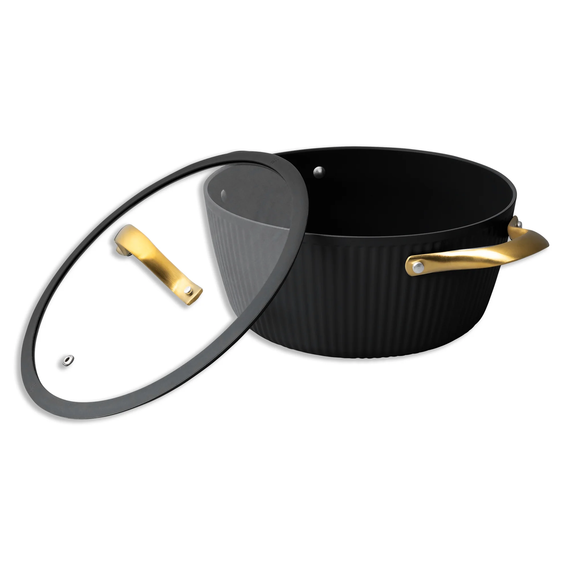 Thyme & Table 12 - Piece Nonstick Signature Ribbed Cookware Set, Pots and Pans Set - Black & Gold
