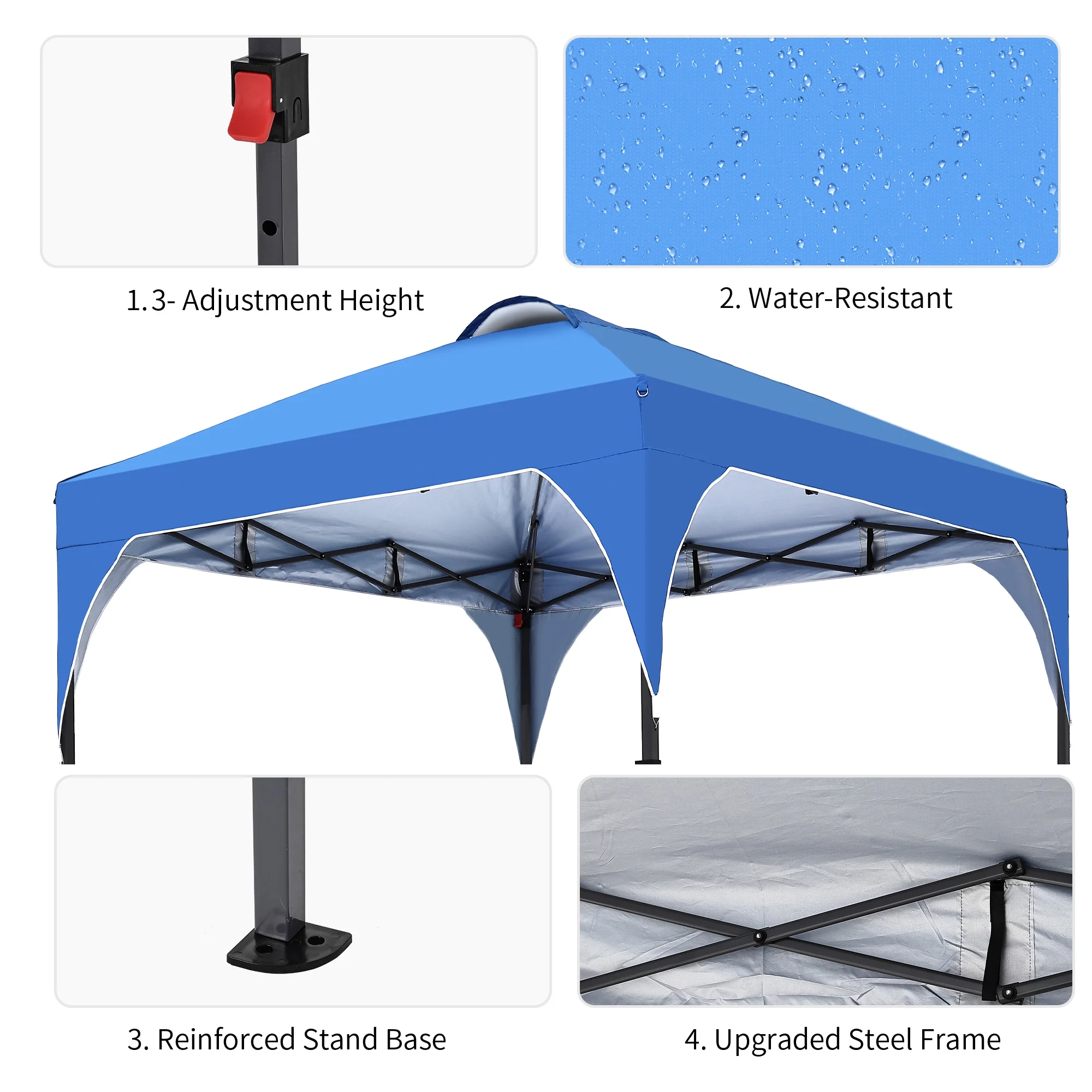 8'x8' Pop Up Canopy Tent, Easy-Setup Gazebo, Outdoor Canopy with 3 Adjustable Heights for Events, Parties, Camping, Blue(8 x 8/Blue) - Image 4