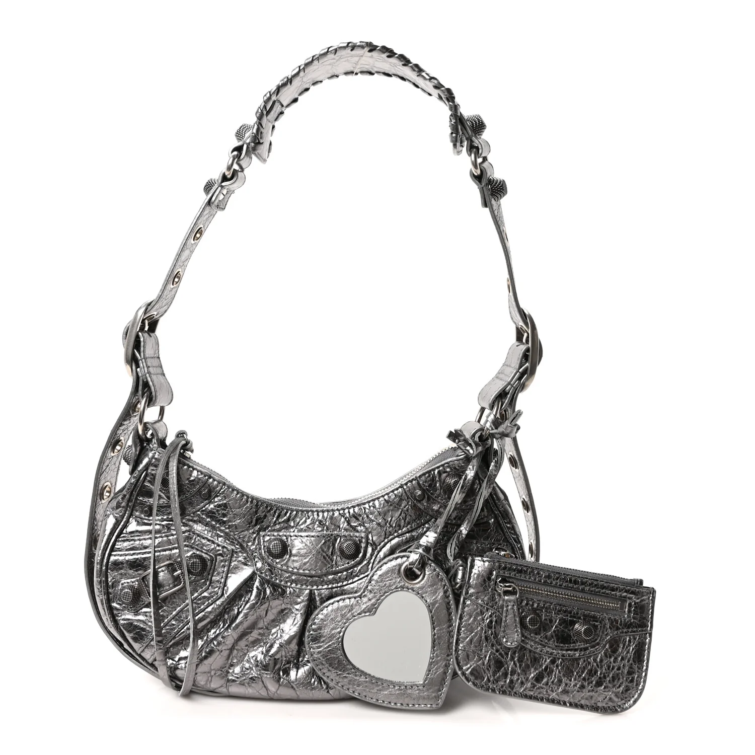 Metallic Agneau Arena Le Cagole Shoulder Bag XS Silver