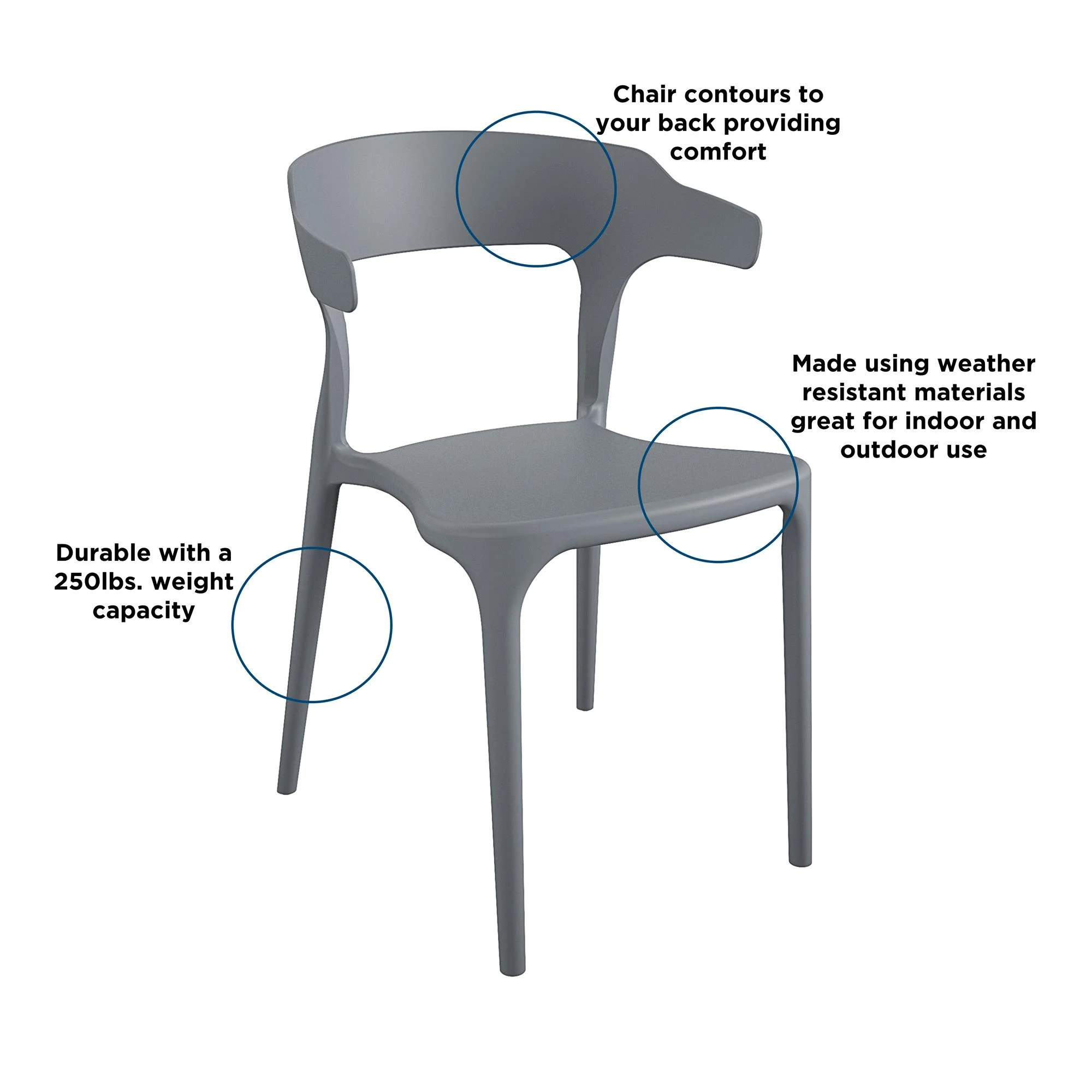 Poolside Collection, Felix Stacking Dining Chairs, Indoor/Outdoor, 4-Pack, Charcoal(Charcoal) - Image 5