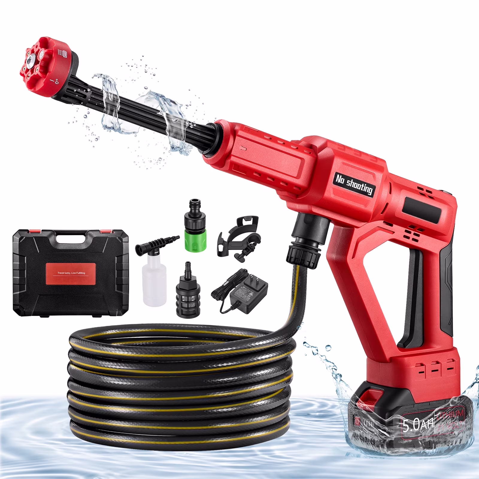 1060PSI Cordless Pressure Washer, Portable Handheld High Pressure Car Washer with 5 0Ah Long Lasting Battery, 3 Speed Adjustable, 2 8GPM, 6 in 1 Nozzle for Car Cleaning/Garden/Floor(Red)