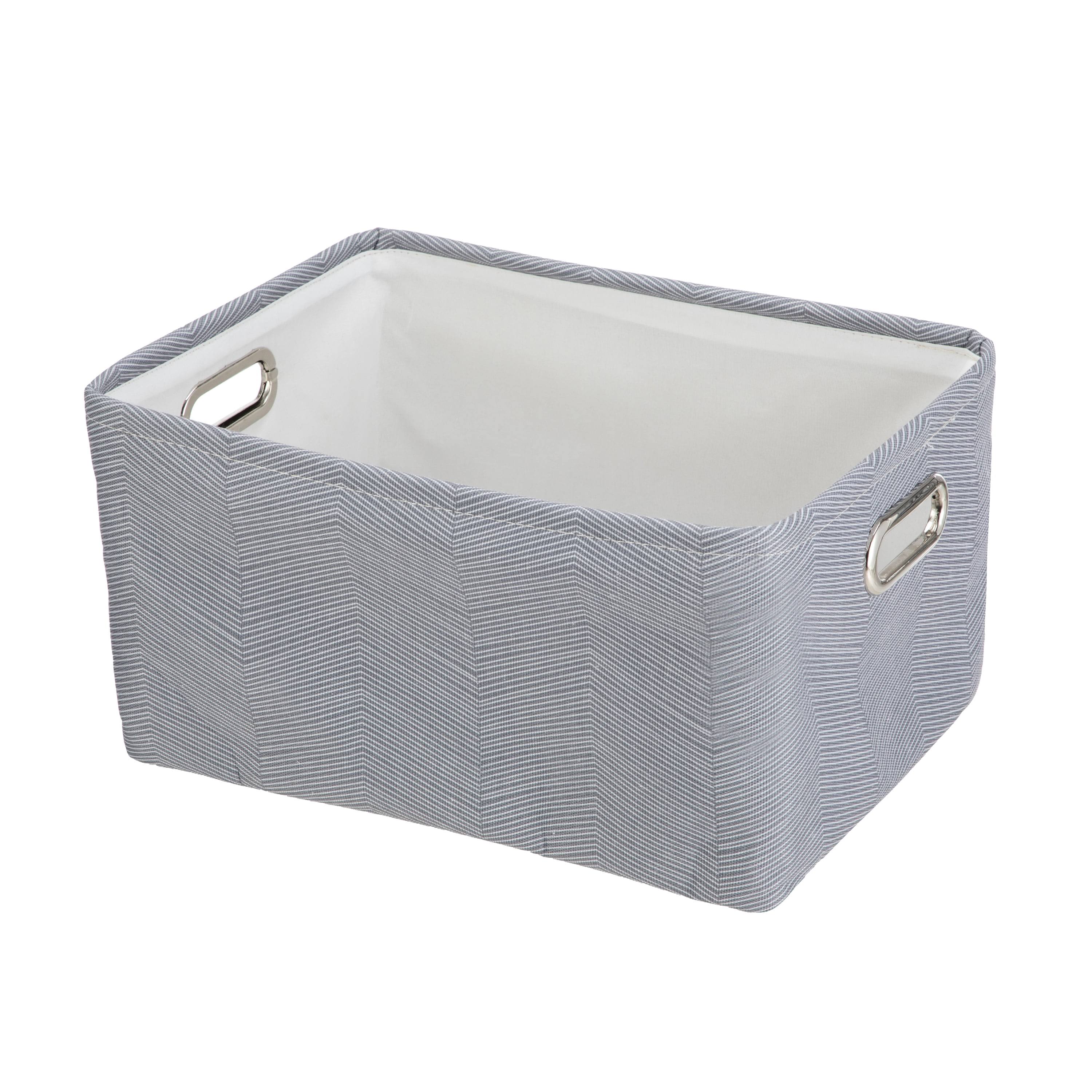 Mainstays Grey Herringbone Canvas Storage Basket with Handles, Size: 15 inch Large x 11.02 inch W x 7.87 inch H