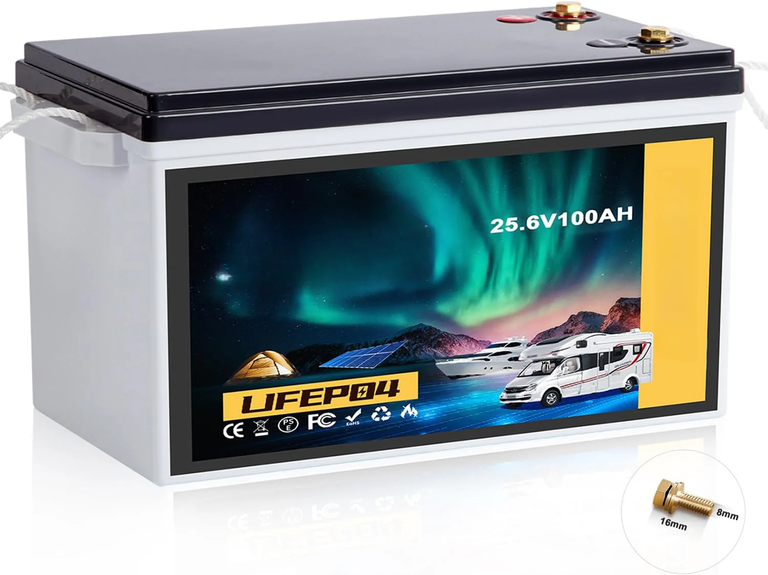 Batterie au lithium 100 Ah 24 V avec BMS 100 A intégré, jusqu'à 20 000 cycles de décharge profonde, idéale pour les moteurs de pêche à la traîne, les applications marines, les camping-cars, les bateaux, les systèmes solaires et le stockage domestique