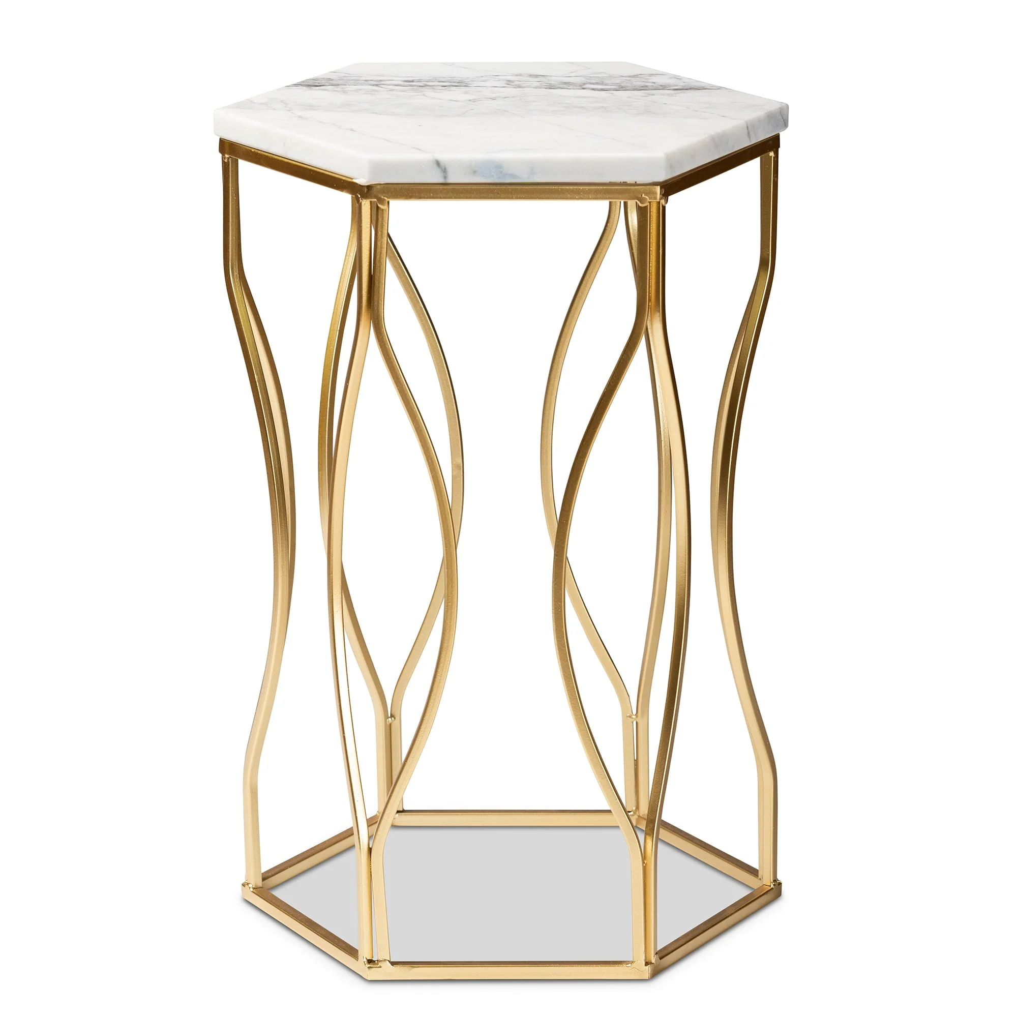 Baxton Studio Kalena Modern and Contemporary Gold Metal End Table with Marble Tabletop Image 3
