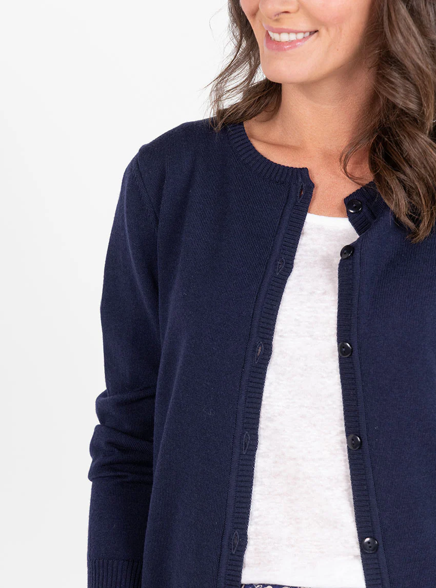Cardigan femme en laine bleu marine