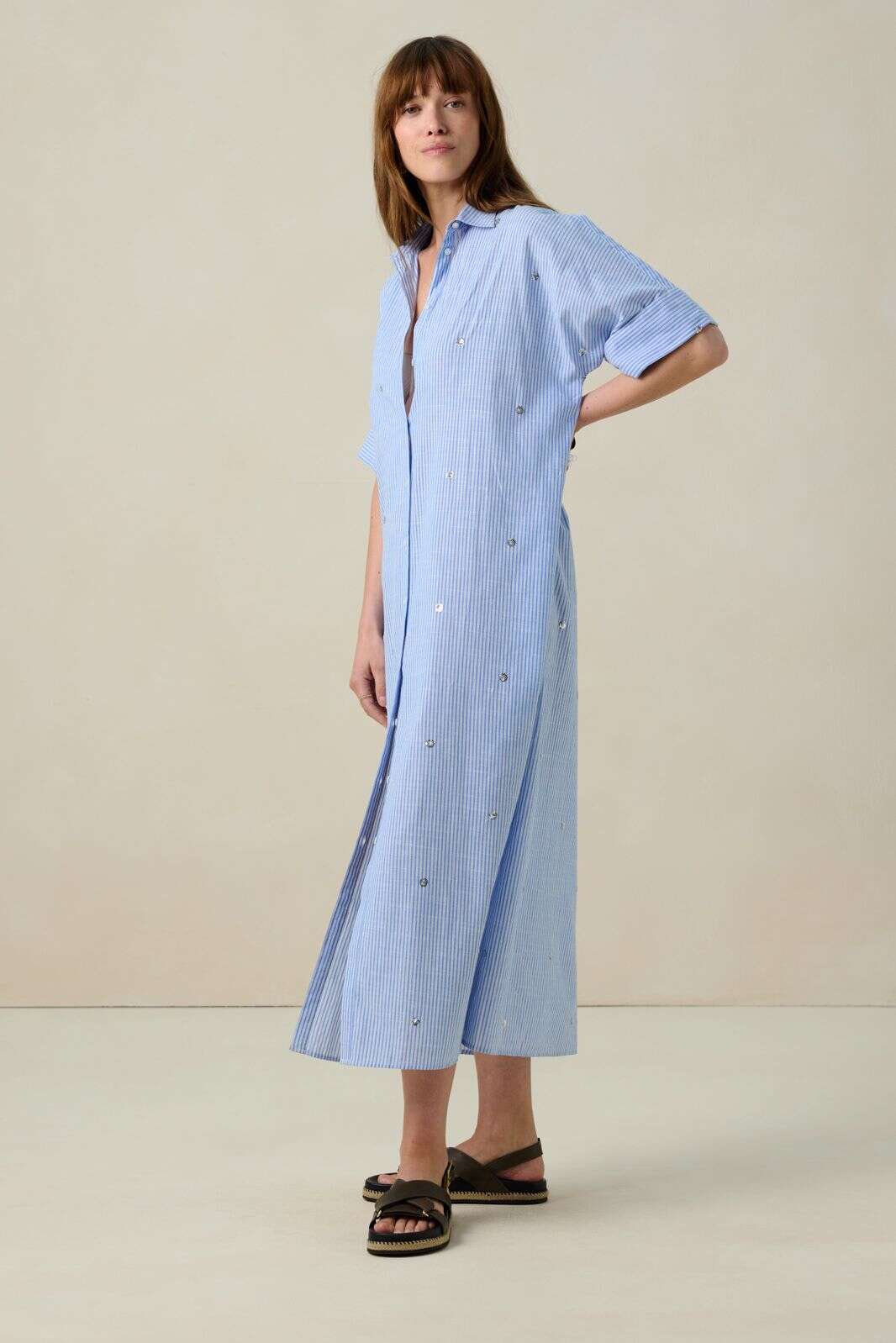 Blauwe gestreepte jurk met pailletten