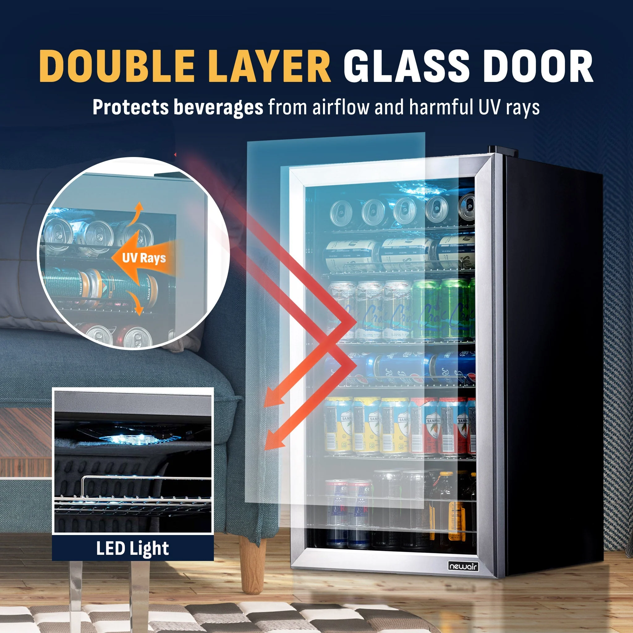 Newair 126-Can Freestanding Stainless Steel Beverage Fridge - 18.9