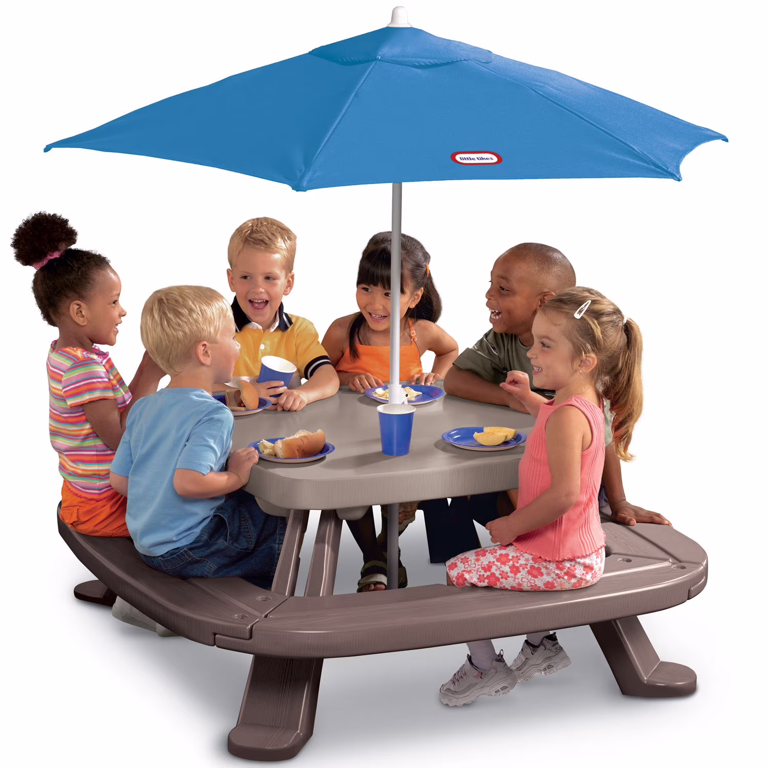 Little Tikes Outdoor Fold 'N Store Kids Picnic Table Toy with Market Umbrella, Multi - Color, Ages 2+