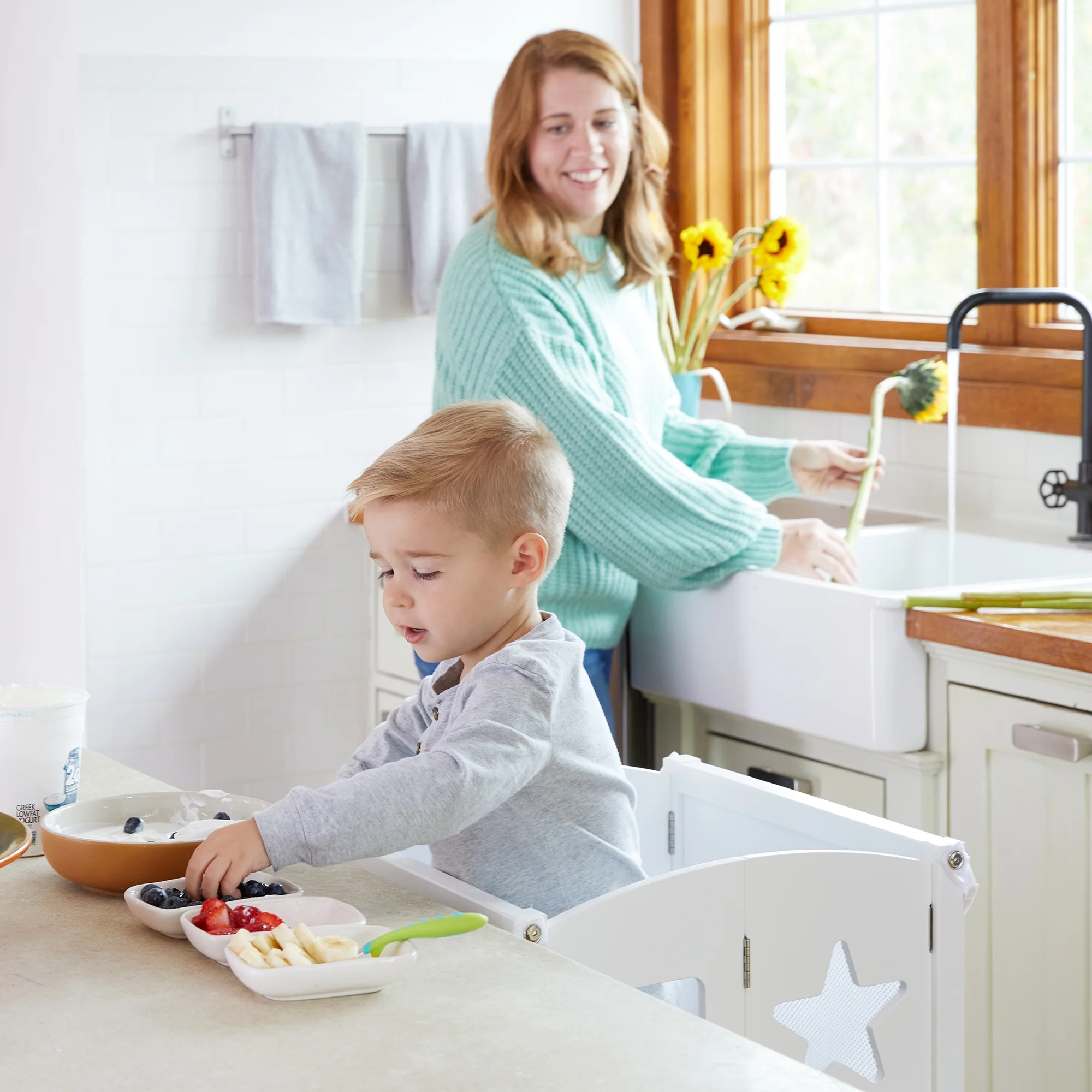 Classic Kitchen Helper Kids' Step Stool Natural: Foldable and Adjustable Wooden Toddler Tower for Learning with Keeper(Natural) - Image 9