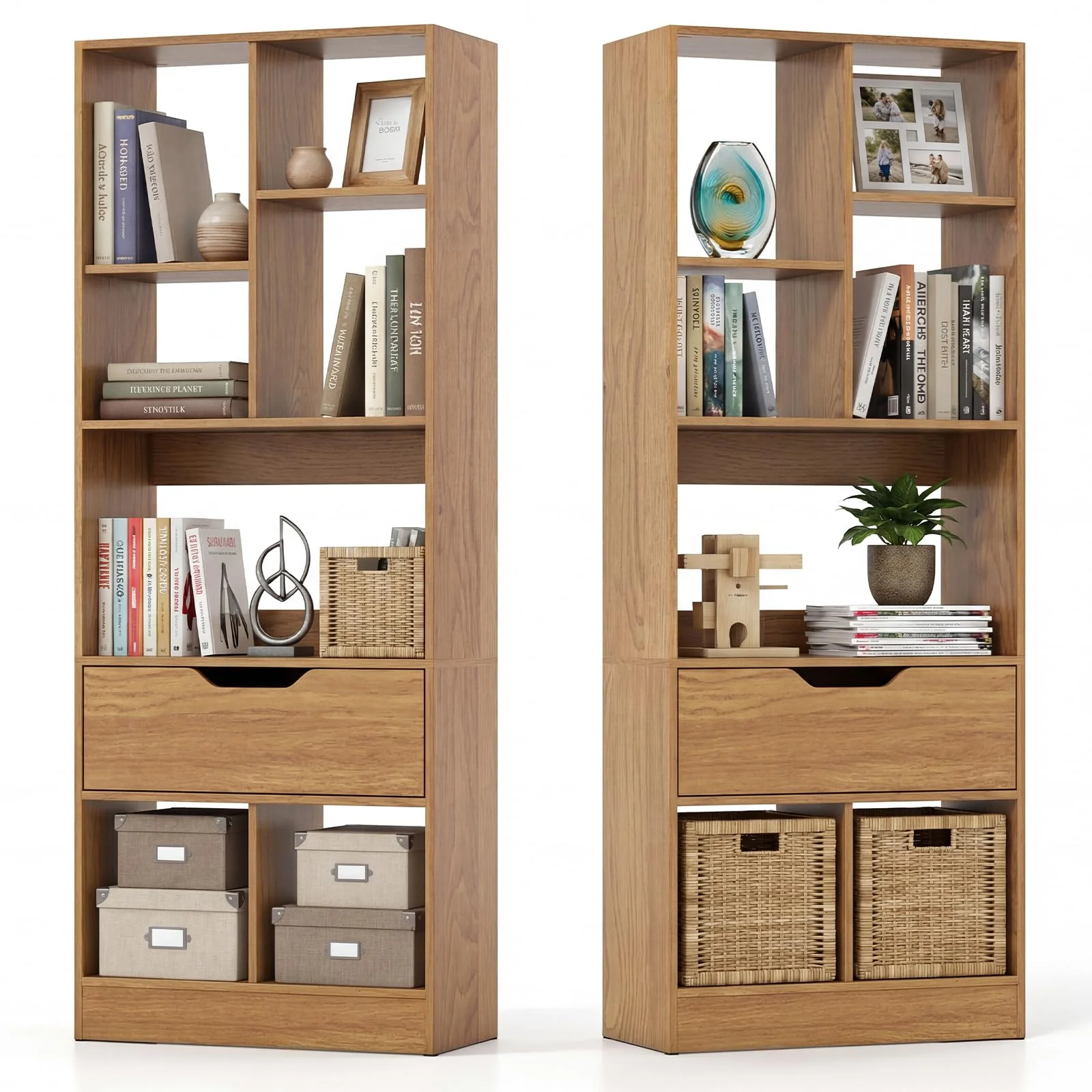 Tangkula 51” Tall Open Bookcase with Drawer(1/2)
