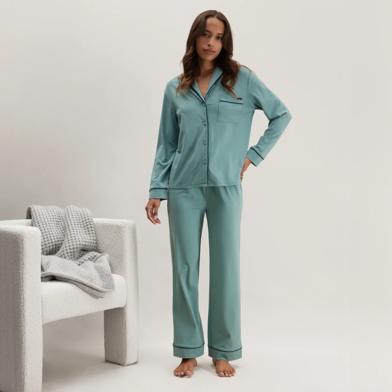 Slumberknit™ Shawl Collar Button Down Pant Set
