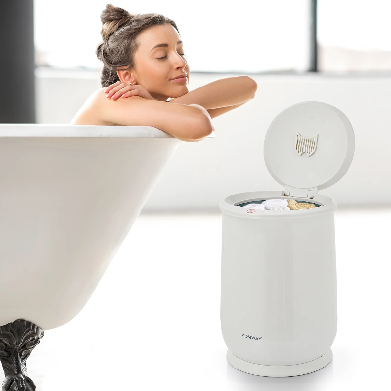 Costway 21L Large Capacity Towel Warmer with Flip-top Lid Auto Shut off Fragrance Holder White
