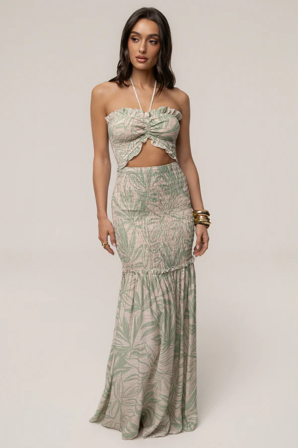 Green Print Emma Smocked Maxi Dress