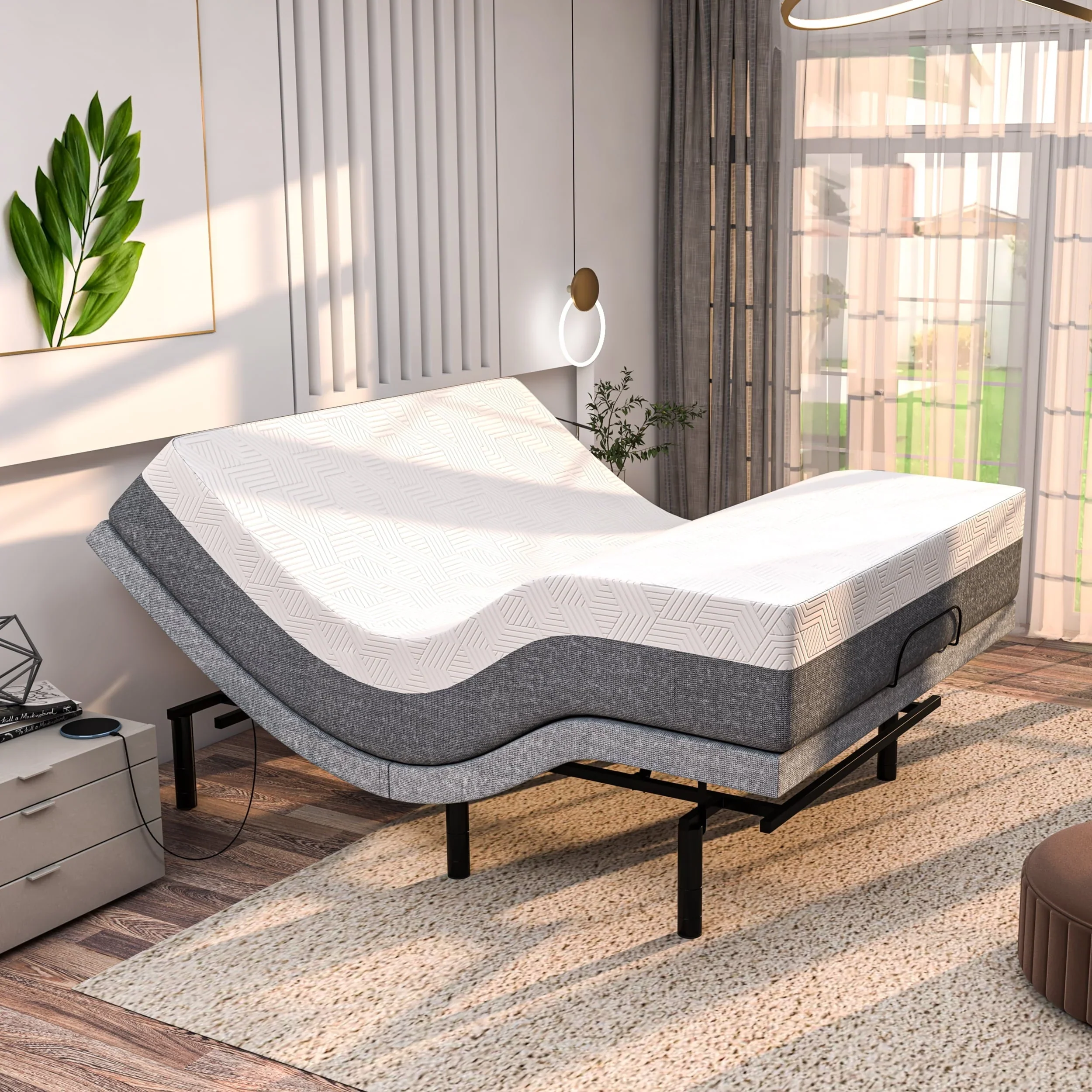 Premium Adjustable Twin XL Bed Base Dual Massage, Wireless Remote, App Control + 14 Cooling Gel Memory Foam Mattress