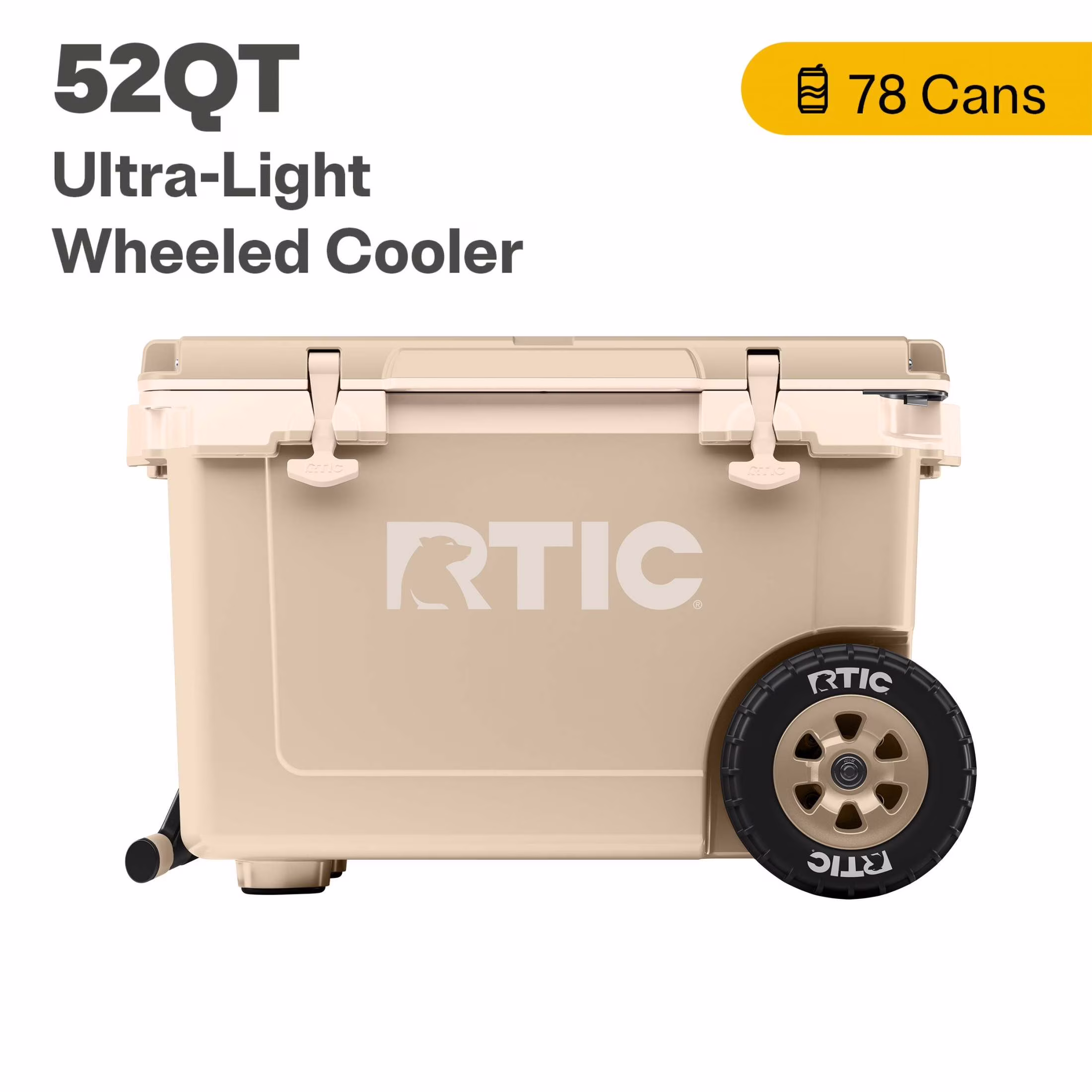 52 QT Ultra-Light Wheeled Hard-Sided Ice Chest Cooler, Fits 78 Cans, Beach