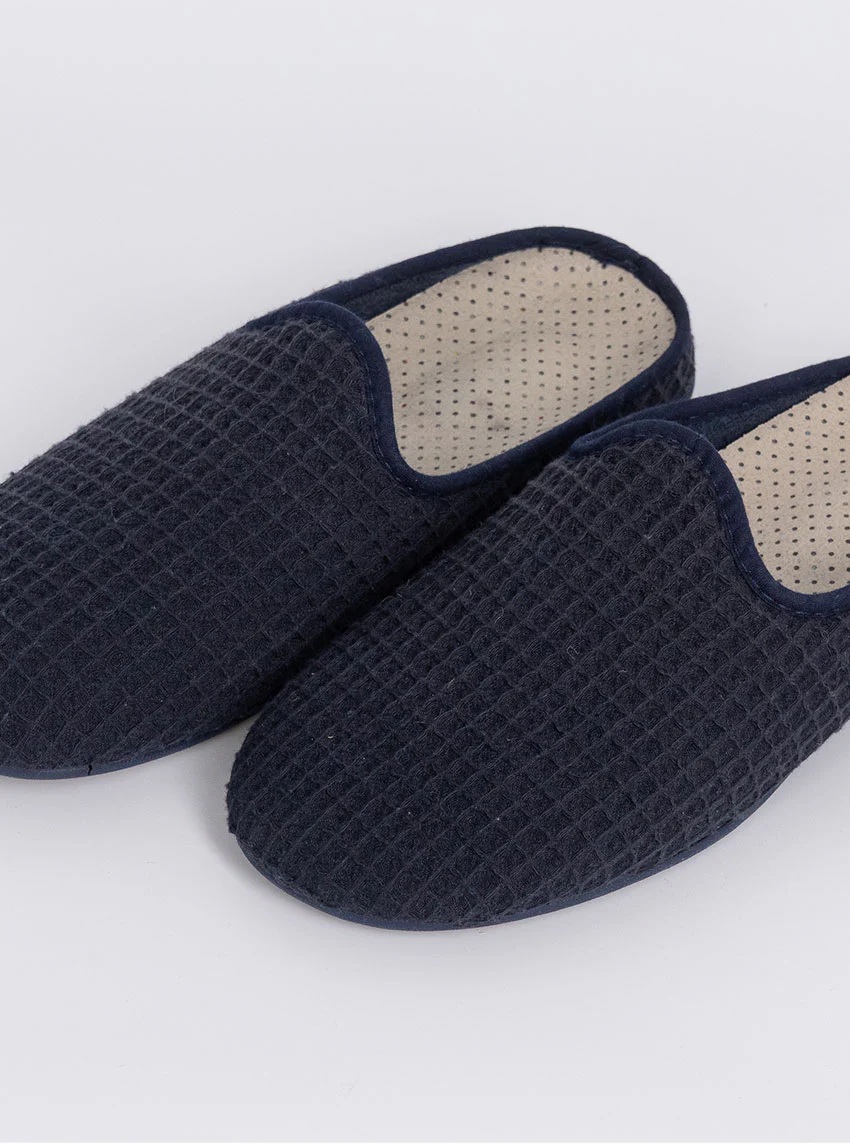 Chaussons en coton nid d'abeille bleu marine