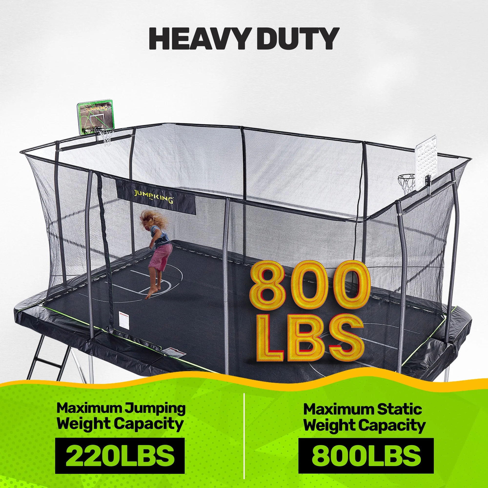 10'x15' Rectangle Trampoline with 2 Powder Coated Basketball Hoops Breakaway Rim and Ladder- Large Recreational Trampoline for Kids and Adults with Enclosure Net - Image 6