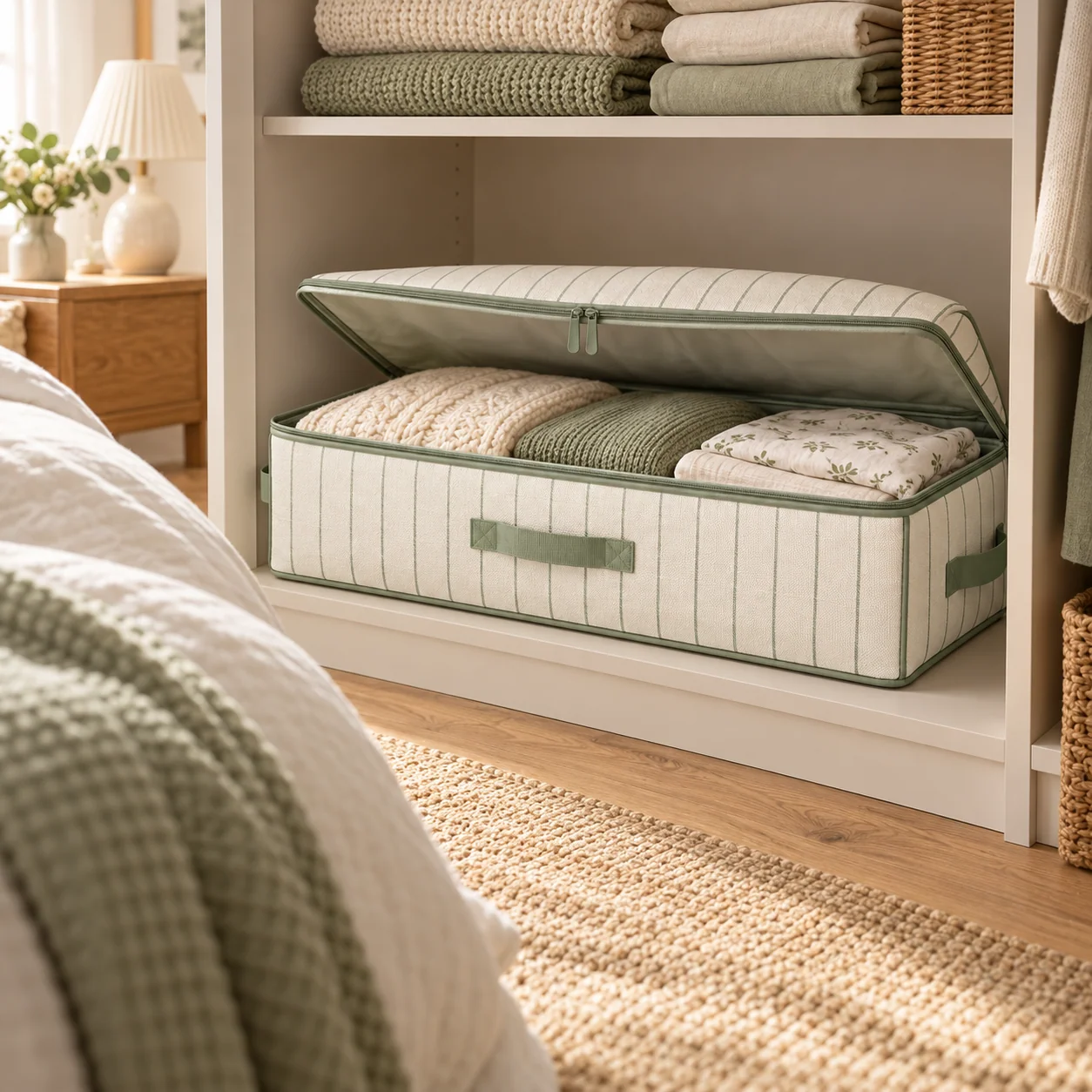 Sage Stripe Underbed Clothes Storage Bag