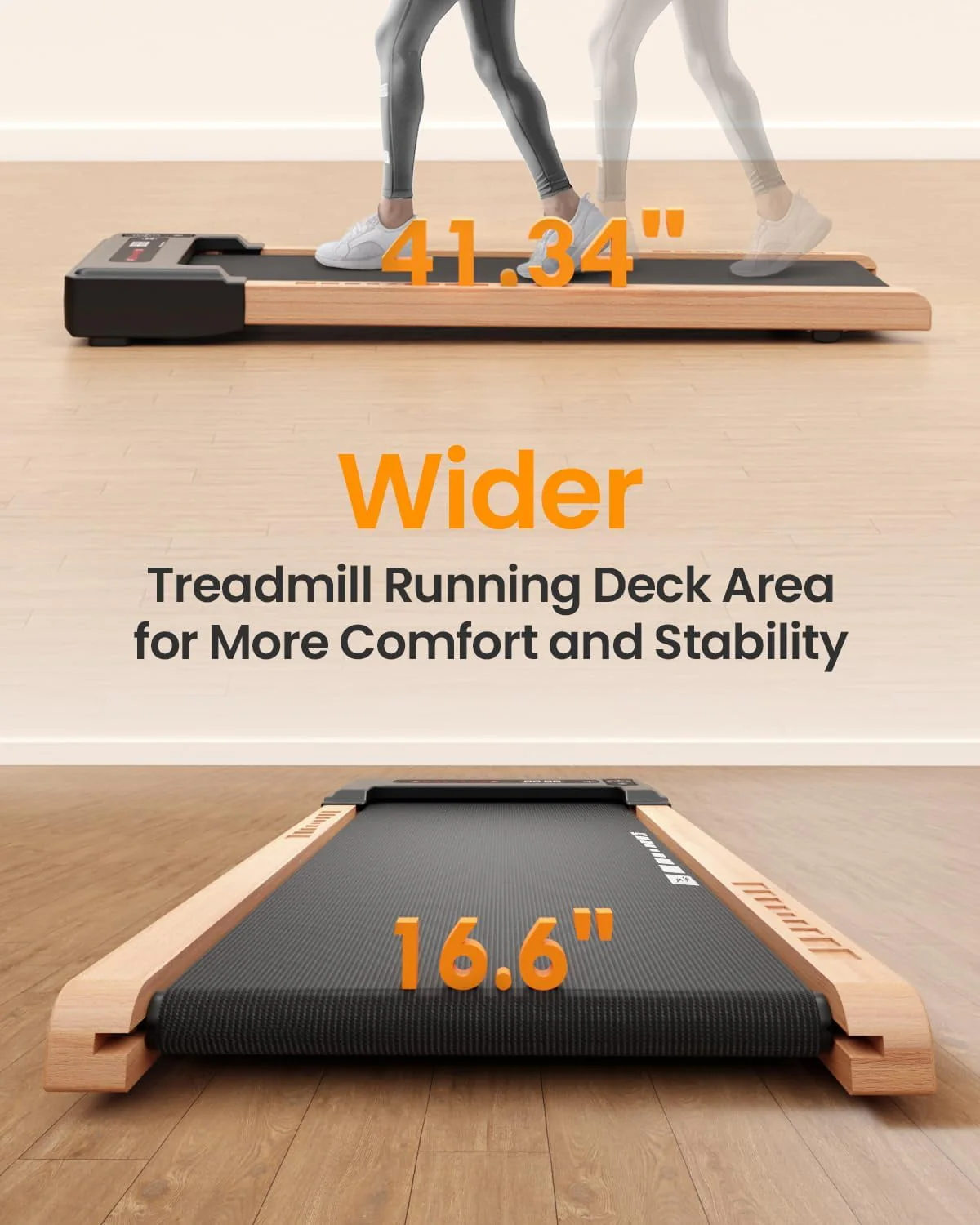 2 5HP Walking Pad Wood Under Desk Treadmill, Portable Mini Treadmill with Remote Control, Bluetooth, 265lbs Capacity, Installation Free Jogging Machine for Home/Office Image 6