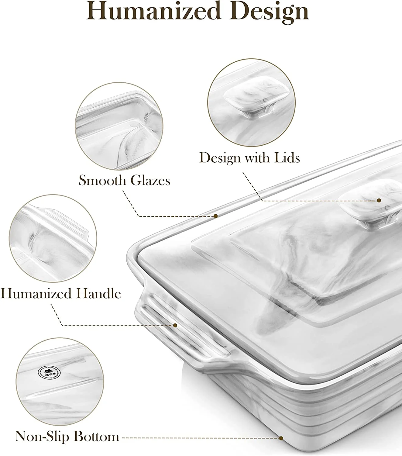 Large Ceramic Casserole Dish with Lid, 4.4 Quart Baking Pan for Oven, Microwave  Dishwasher(4.4 QT - Marble Grey)