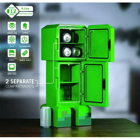 Minecraft 18053 Green Creeper Body 12 Can Mini Fridge 8L 2 Door Ambient Lighting 25.2