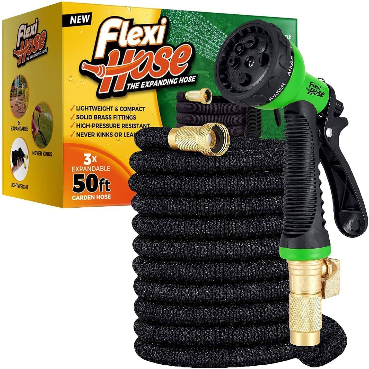 Flexi Hose with 8 Function Nozzle Expandable Garden Hose Lightweight No-Kink Flexible Garden Hose 3/4 inch 50 ft Blue Black