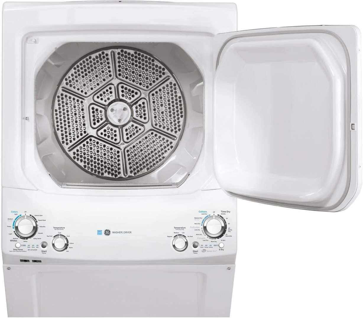 GE Unitized Spacemaker(R) ENERGY STAR(R) 3.9 Cu. Ft. Capacity Washer with Stainless Steel Basket and 5.9 Electric Dryer - GUD27EESNWW