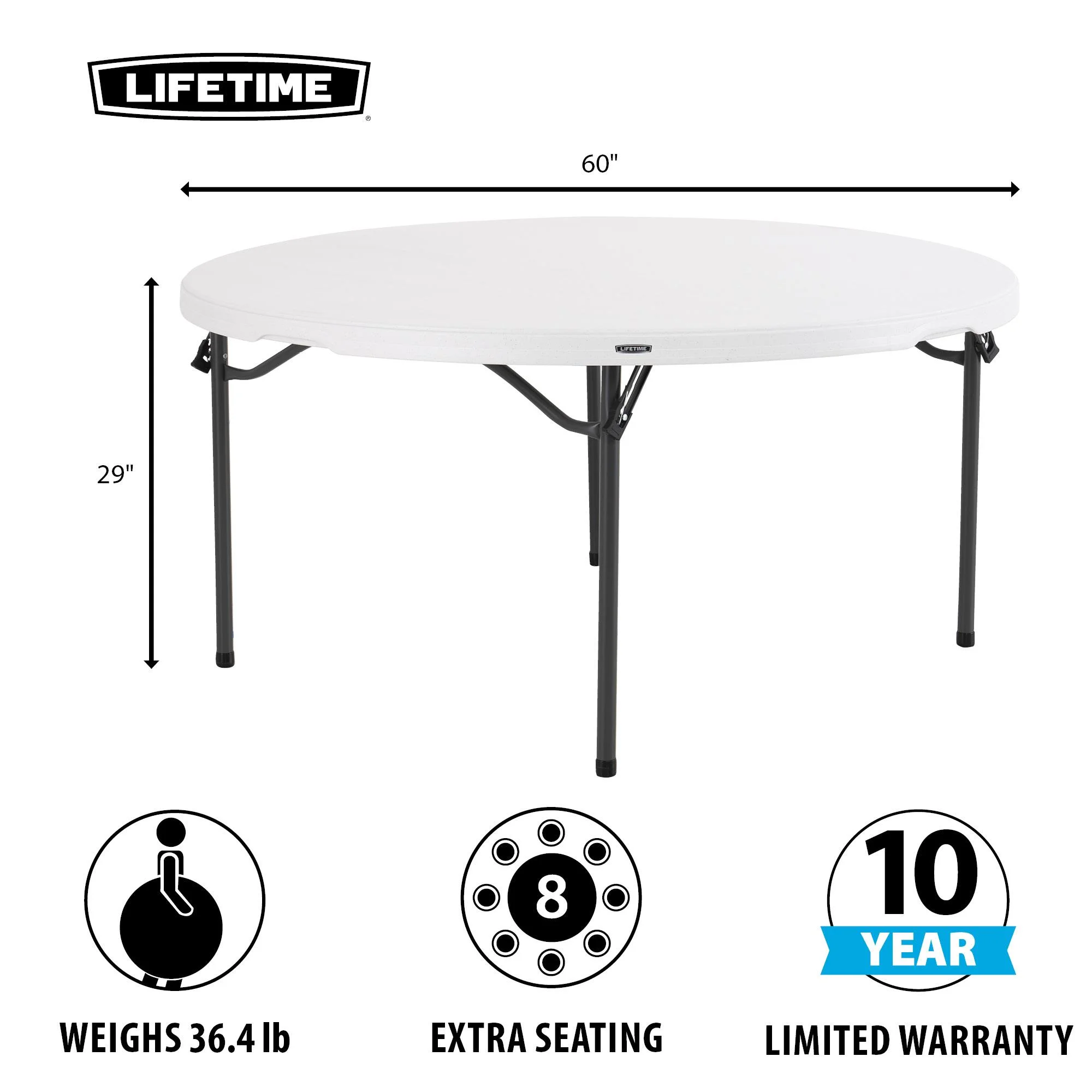 Lifetime (15) 60 In. White Round Tables and Cart Combo - 80441
