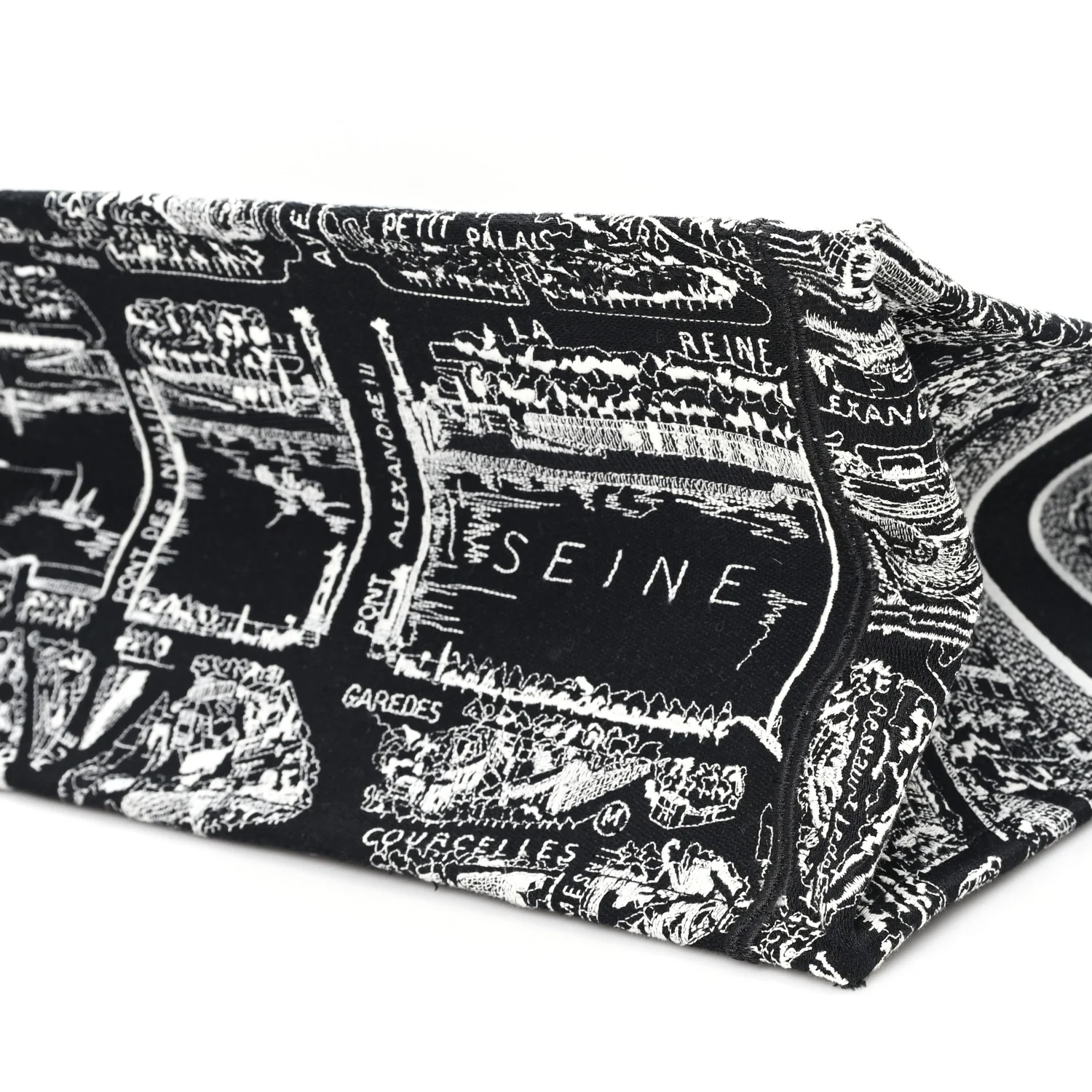 Canvas Embroidered Large Plan De Paris Book Tote Black White