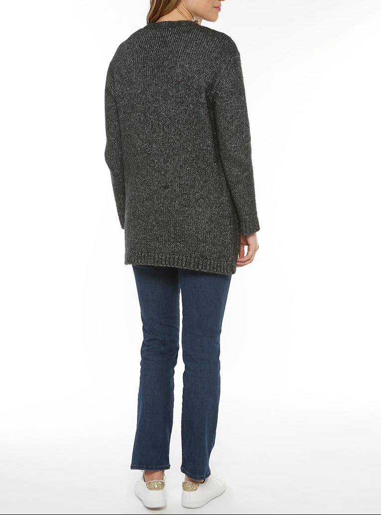 Gilet long femme en laine baby alpaga gris anthracite