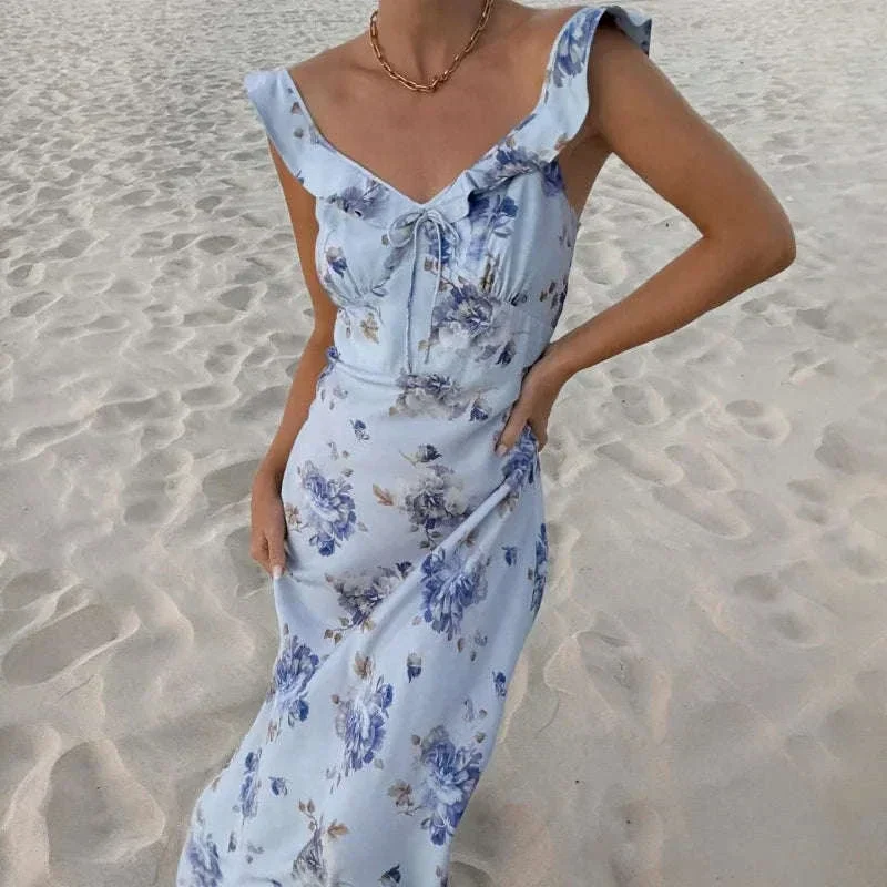 Robe Maxi Dos Nu Plongeant Fleurie Mode Été