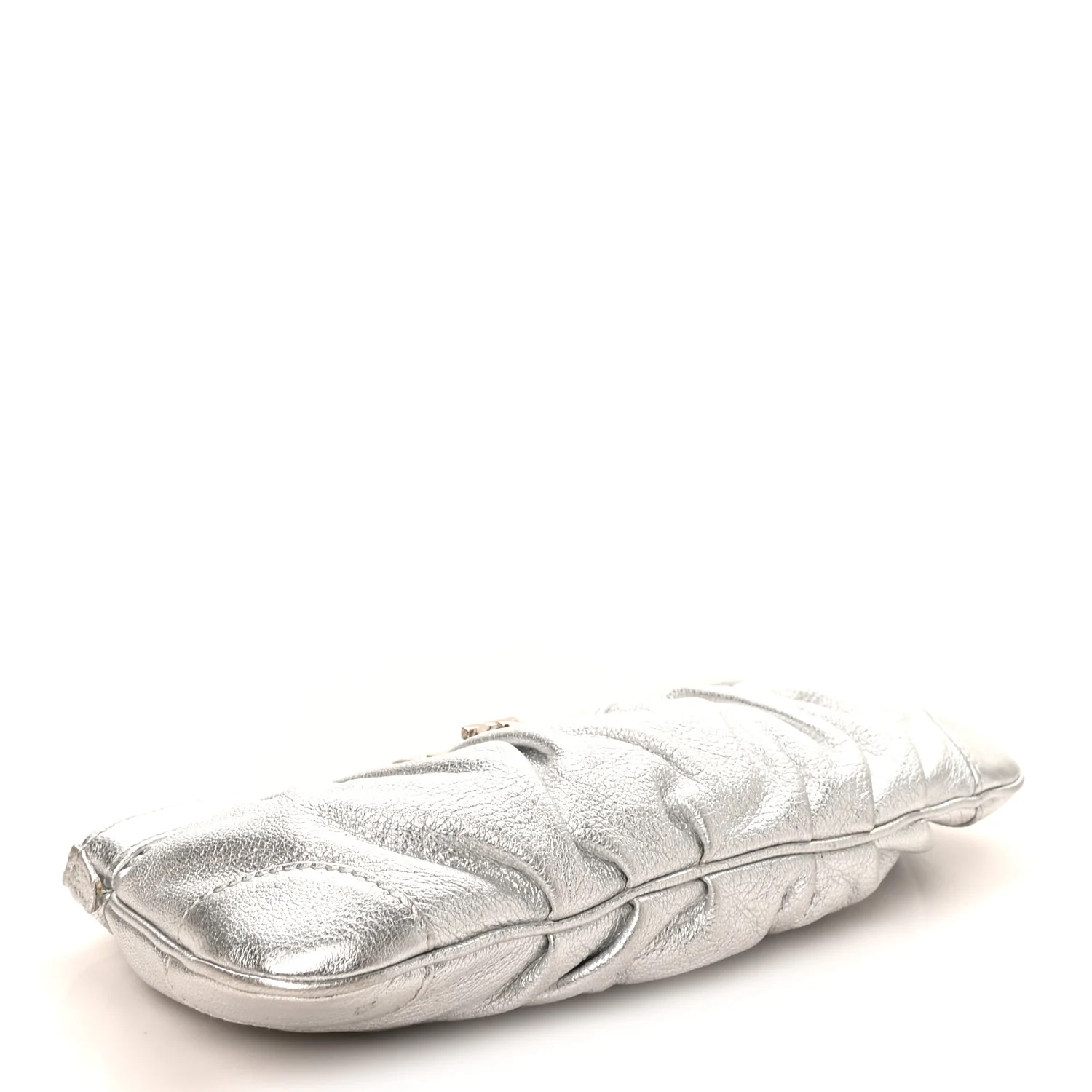 Metallic Calfskin Small Gancini Clutch Silver