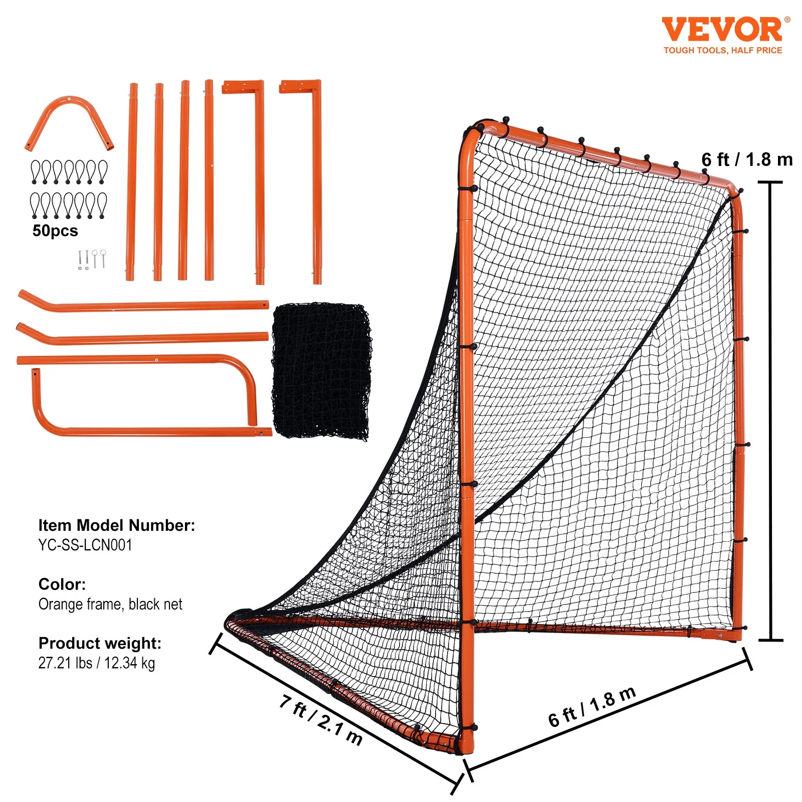 Lacrosse Goal, 6' x 6' Lacrosse Net, Folding Portable Backyard Lacrosse Training Equipment, Steel Frame Training Net, Quick Easy Setup Lacrosse Goal, Perfect for Youth Adult Training, Orange - Image 7