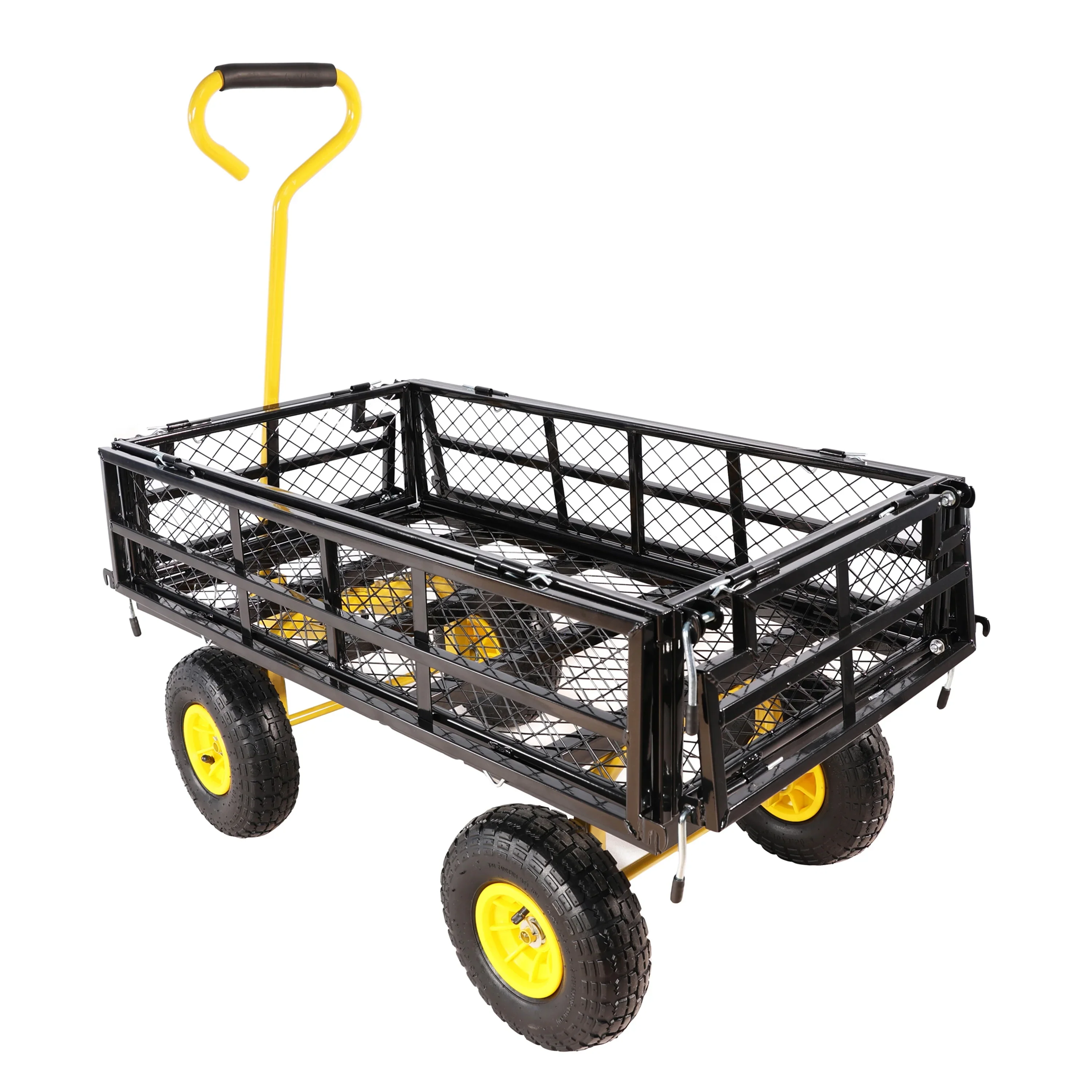 Furnibear Heavy Duty Steel Garden Cart 1500lbs Capacity, 6.35 cu ft, 40.55 x 27.56 Folding Utility Wagon with Double-Layer Removable Side, Black
