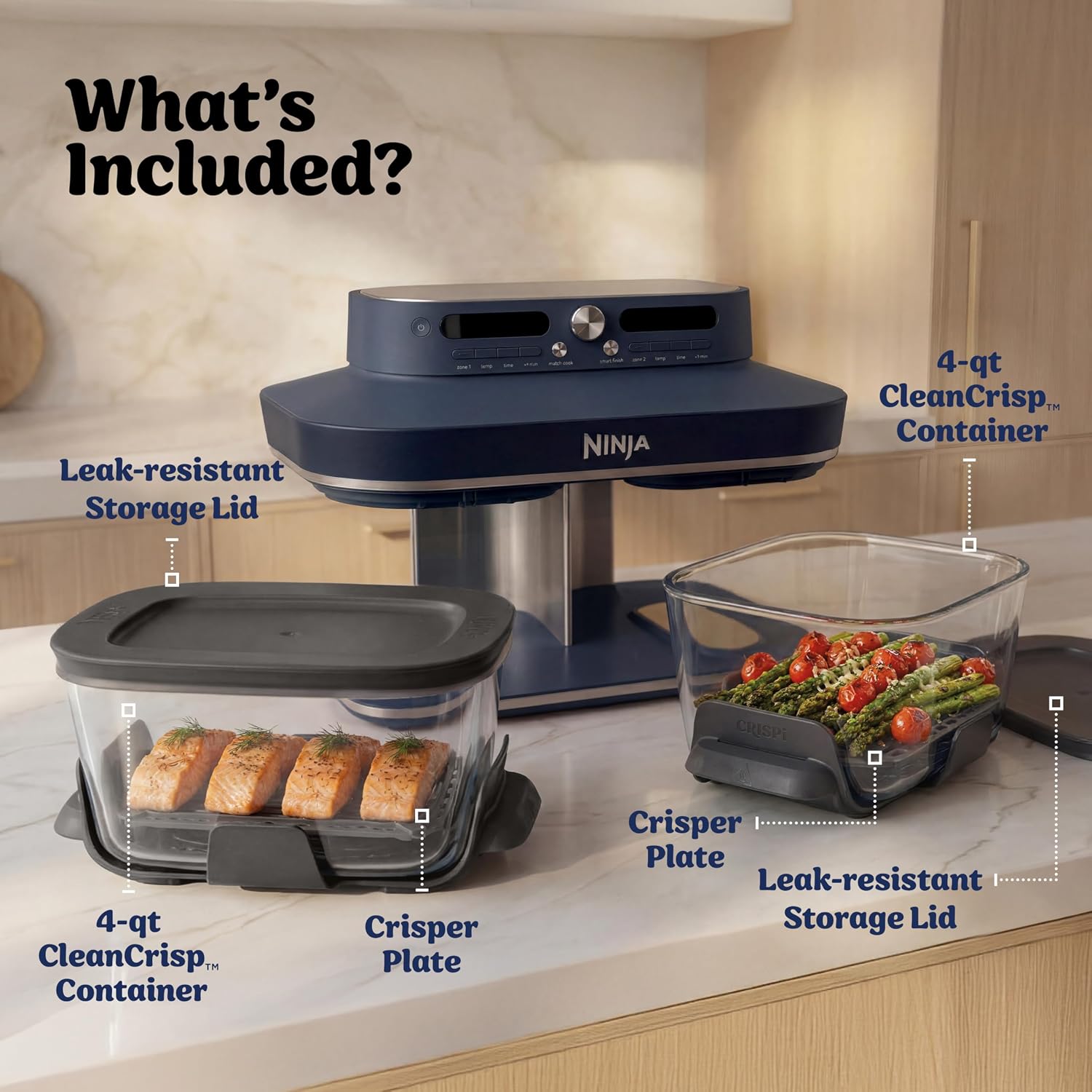 Ninja Crispi DualZone Glass Countertop Air Fryer, Cyberspace, DD101BL1