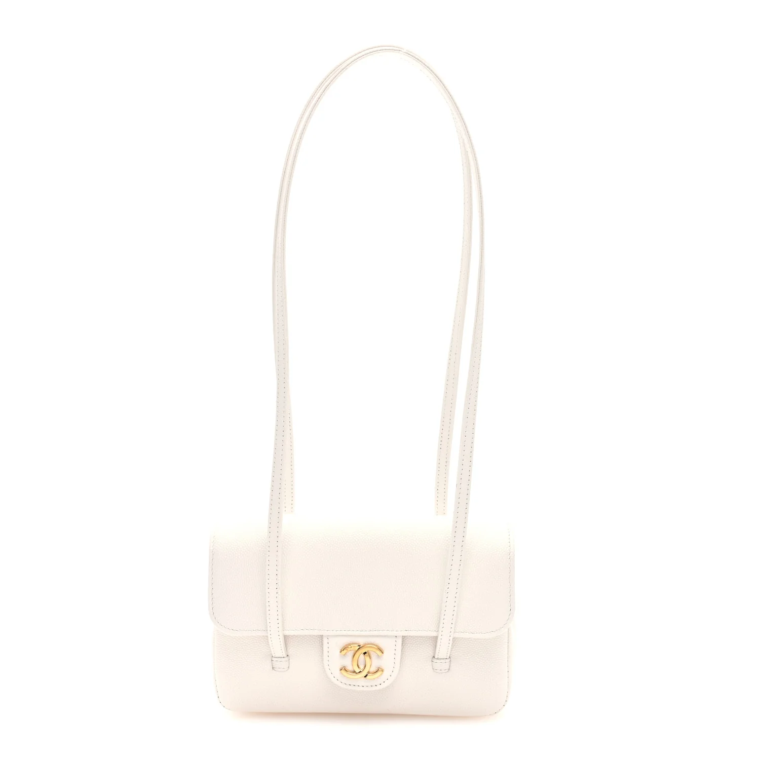 Shiny Caviar Mini Preppy Coco Shoulder Bag White