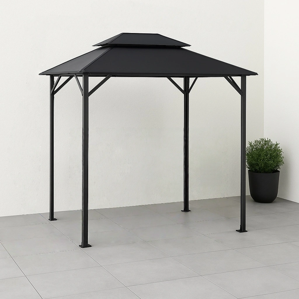 Sort metalpergola til udendrs terrassegrill, 220x150x260 cm