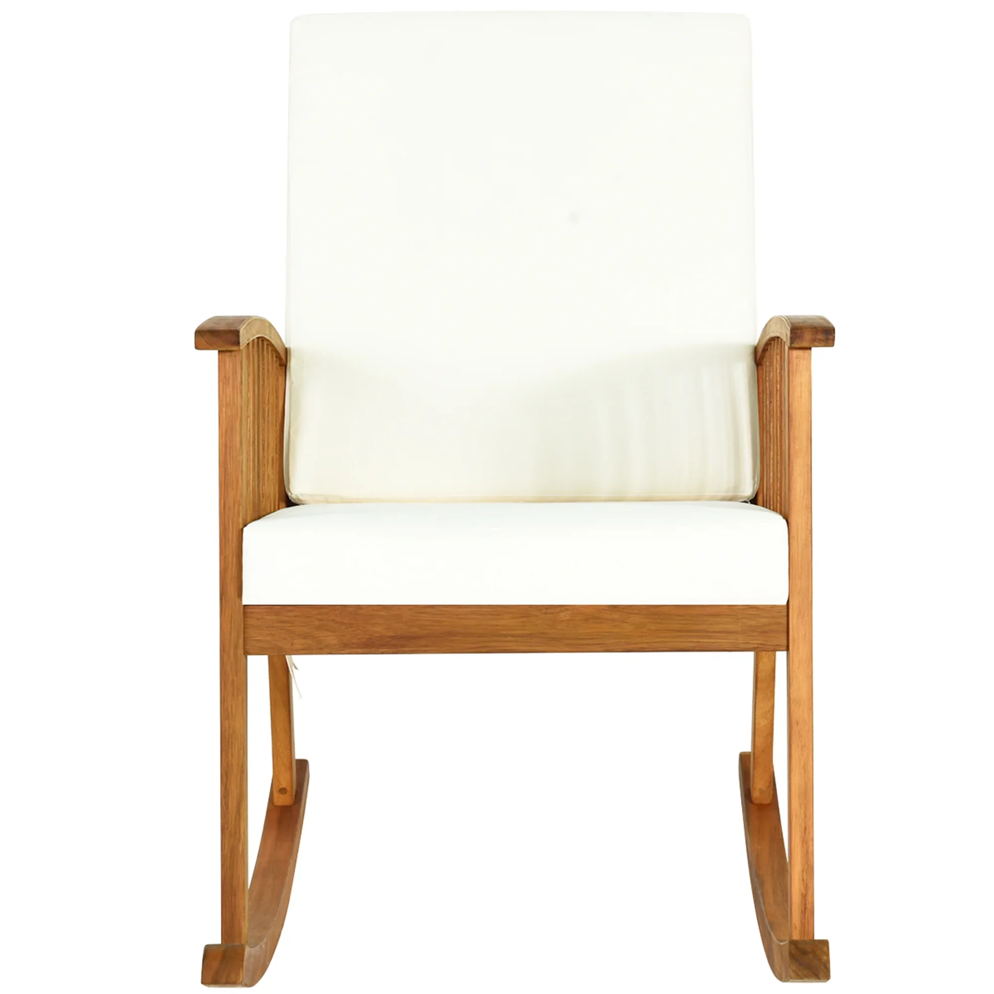 Costway Acacia Wood Rocking Chair Patio Garden Lawn W/ Cushion