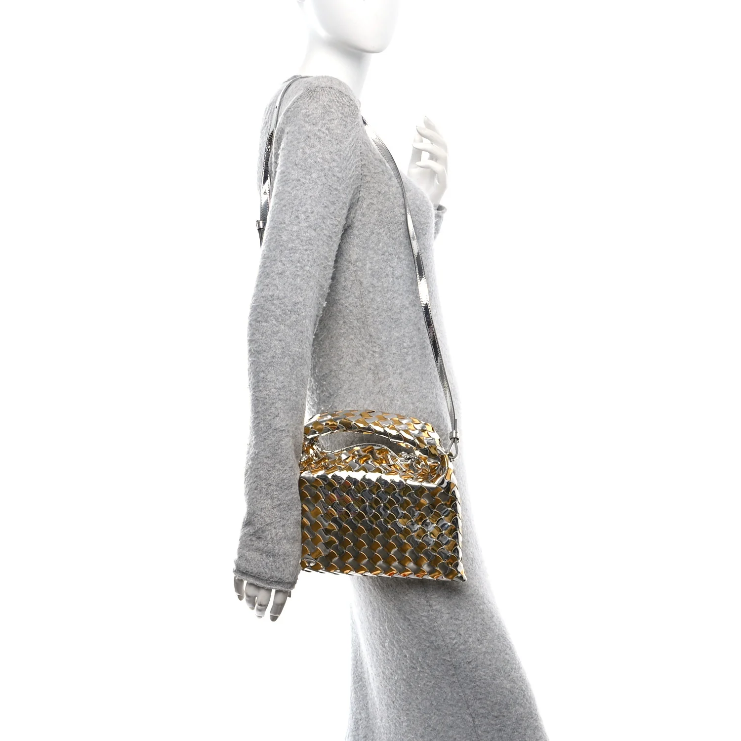 Metallic Lambskin Intrecciato Mini Hop Silver Gold