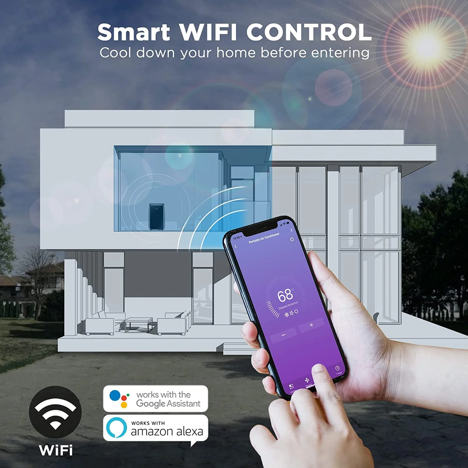 14,000 BTU Smart WiFi Portable Air Conditioner, Powerful Cooling up to 600 Sq ft, 3 in 1 Functions with Backlit Remote, Supports Alexa Voice Control, Easy Installation, Greenland Series, Black - Image 3