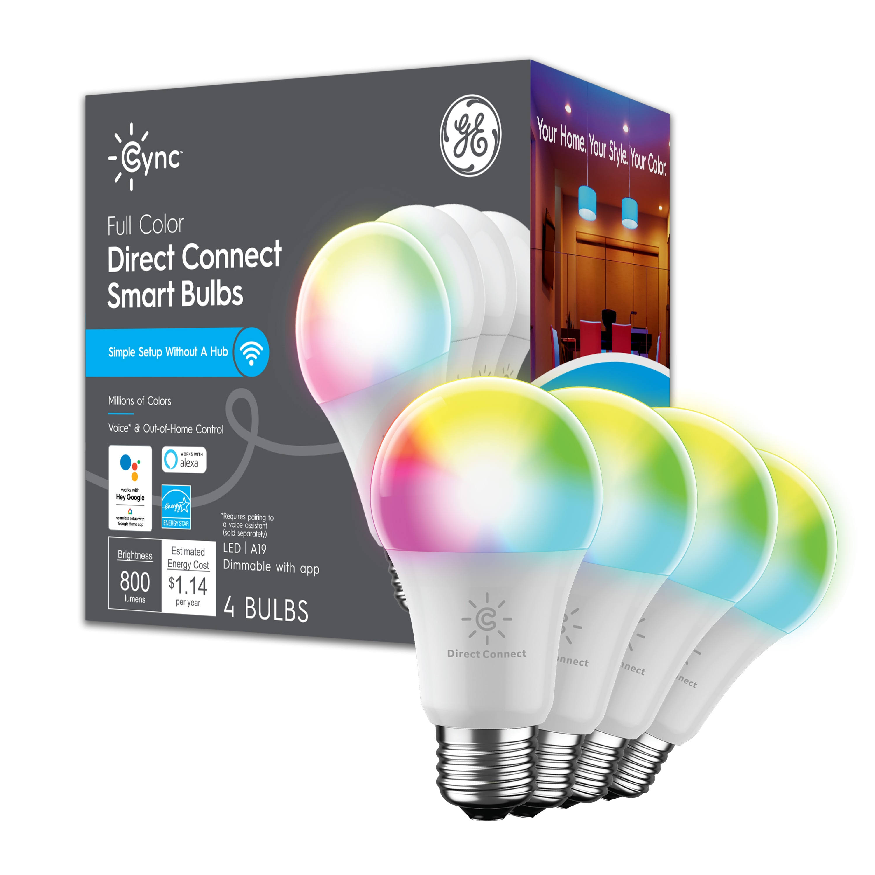 Cync by GE Full Color Direct Connect Smart Bulb (4 LED A19 Bulbs)