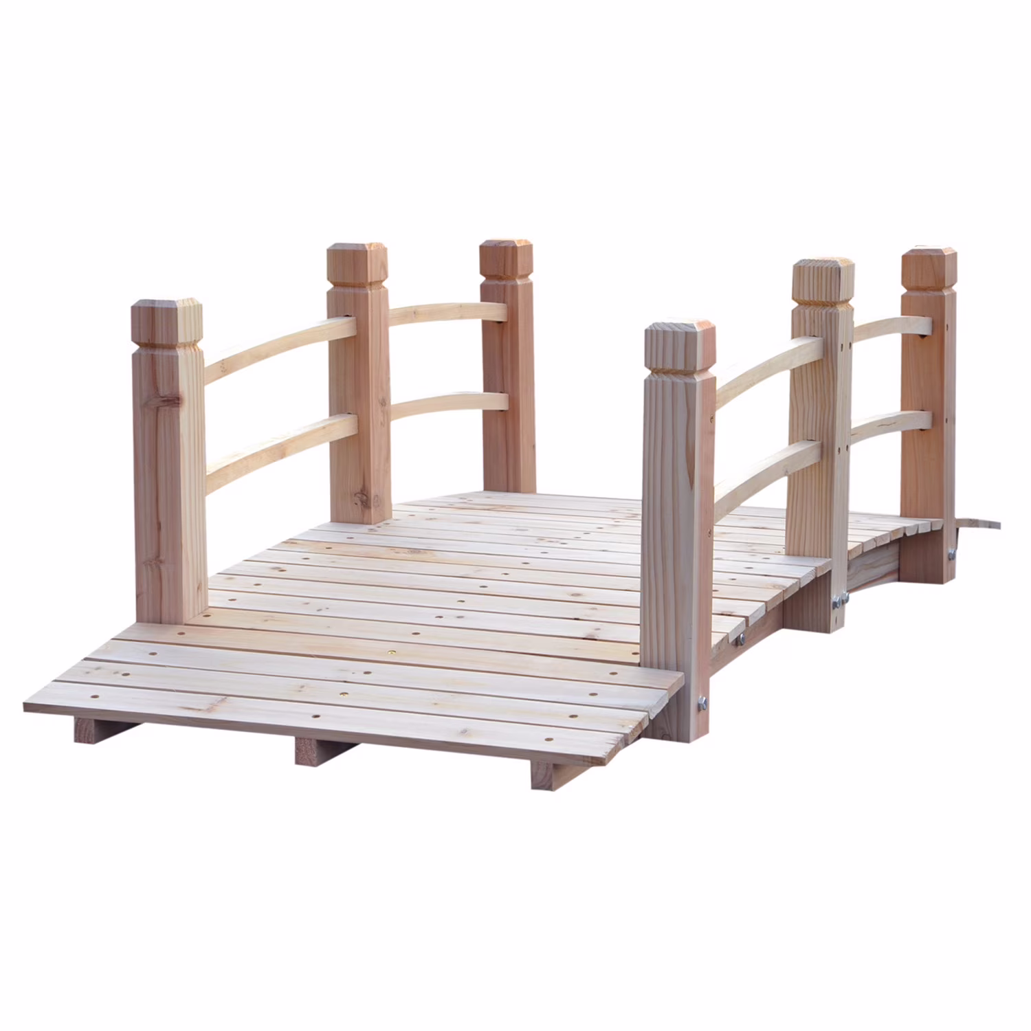 Homiyad 5 ft Wooden Garden Bridge Arc Footbridge with Railings for your Backyard, Natural Wood