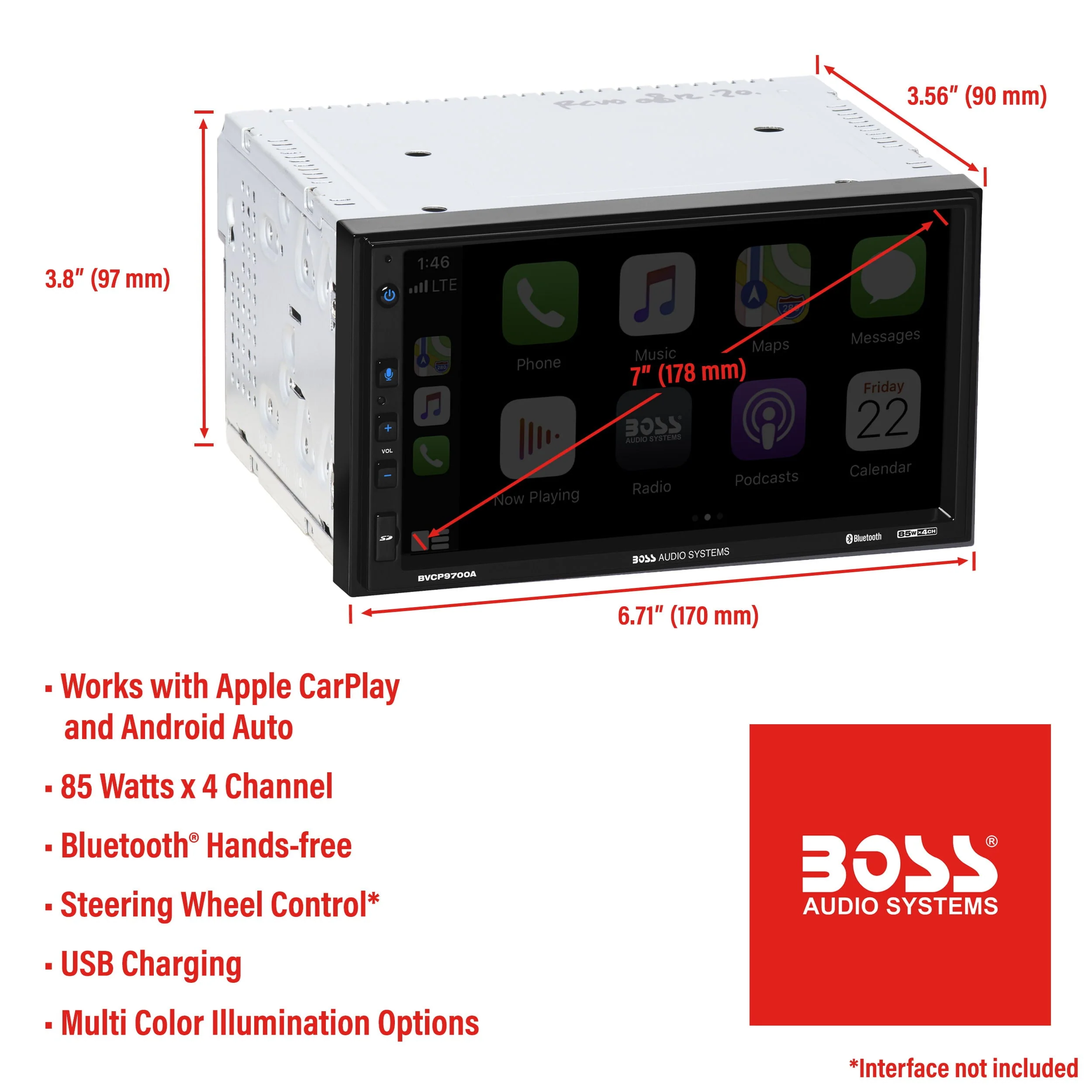 BOSS Audio Systems BVCP9700A 2 Din Apple CarPlay Android Auto Car Stereo System Image 3