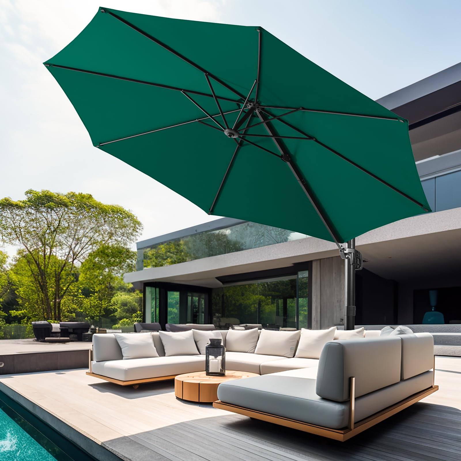 Wikiwiki S Series Cantilever Patio Umbrellas 10 ft Outdoor Offset Umbrella/Fade & UV Resistant Solution-Dyed Fabric, 5 Level 360 Rotation Aluminum