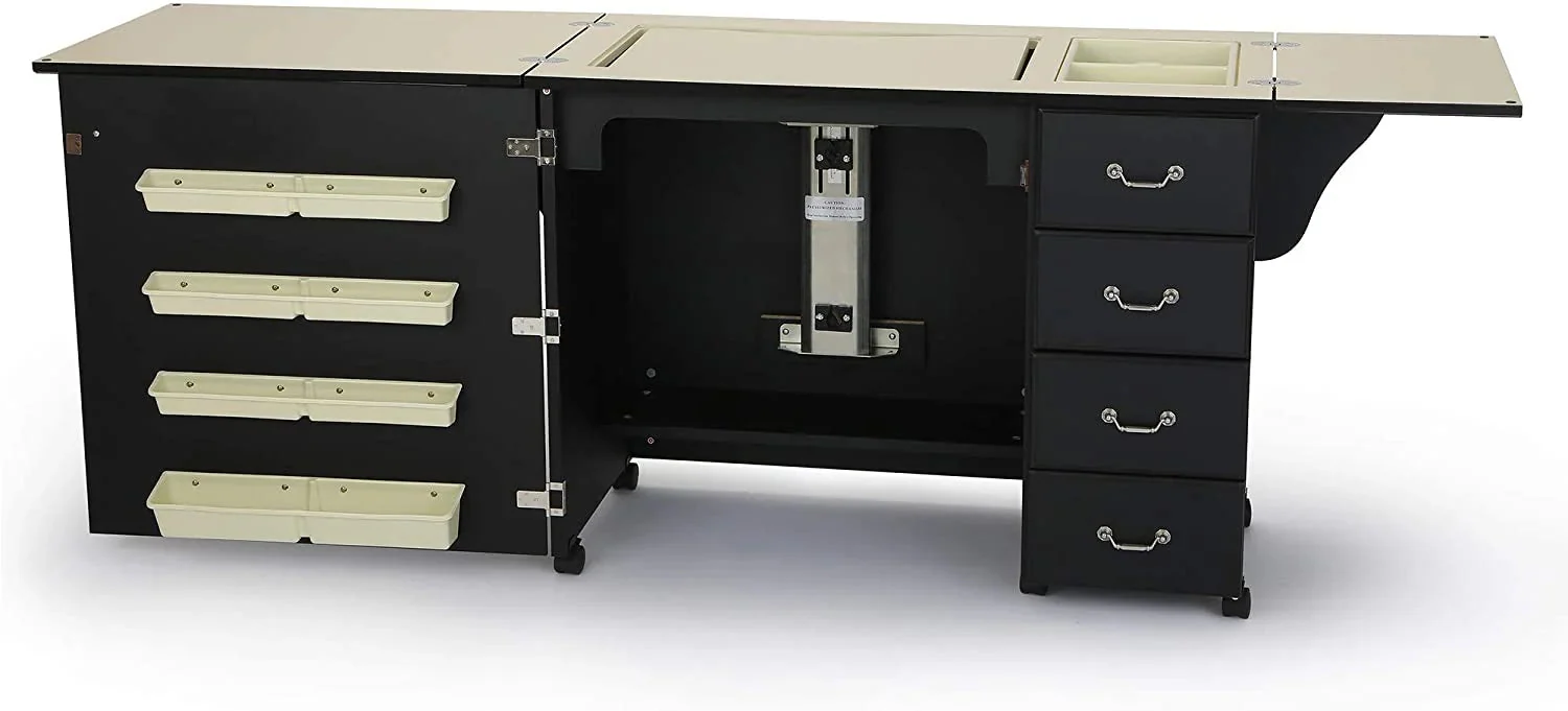 Sewing Cabinet for Sturdy Sewing, Cutting, Quilting, and Crafting with Storage and Airlift, Black Finish