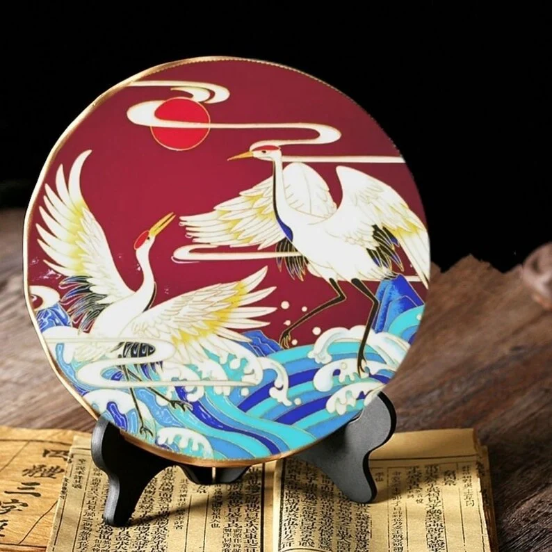 Crowned Crane and Waves, Beginner Cloisonné Enamel DIY Kit, with Tutorial& All Tools