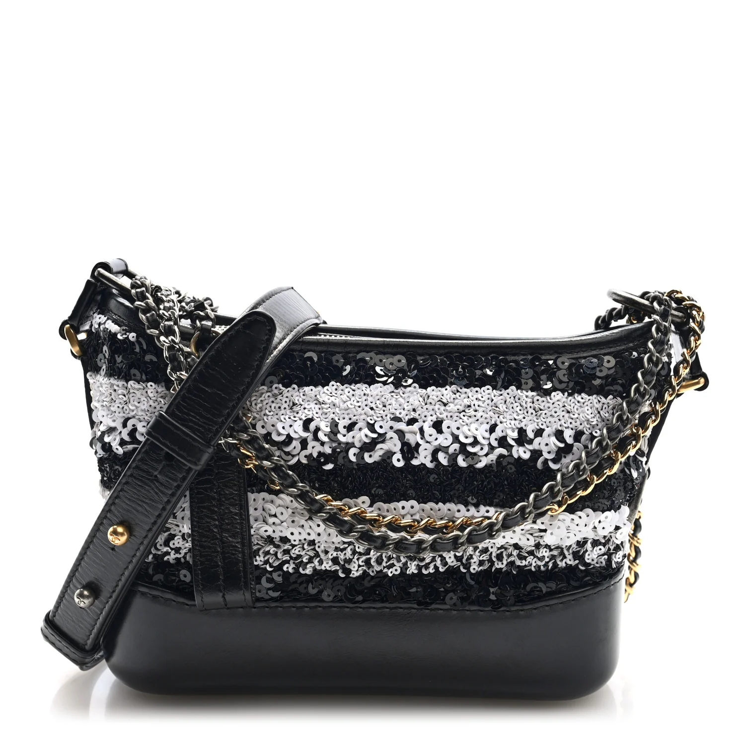Sequin Calfskin Small Gabrielle Hobo Black White